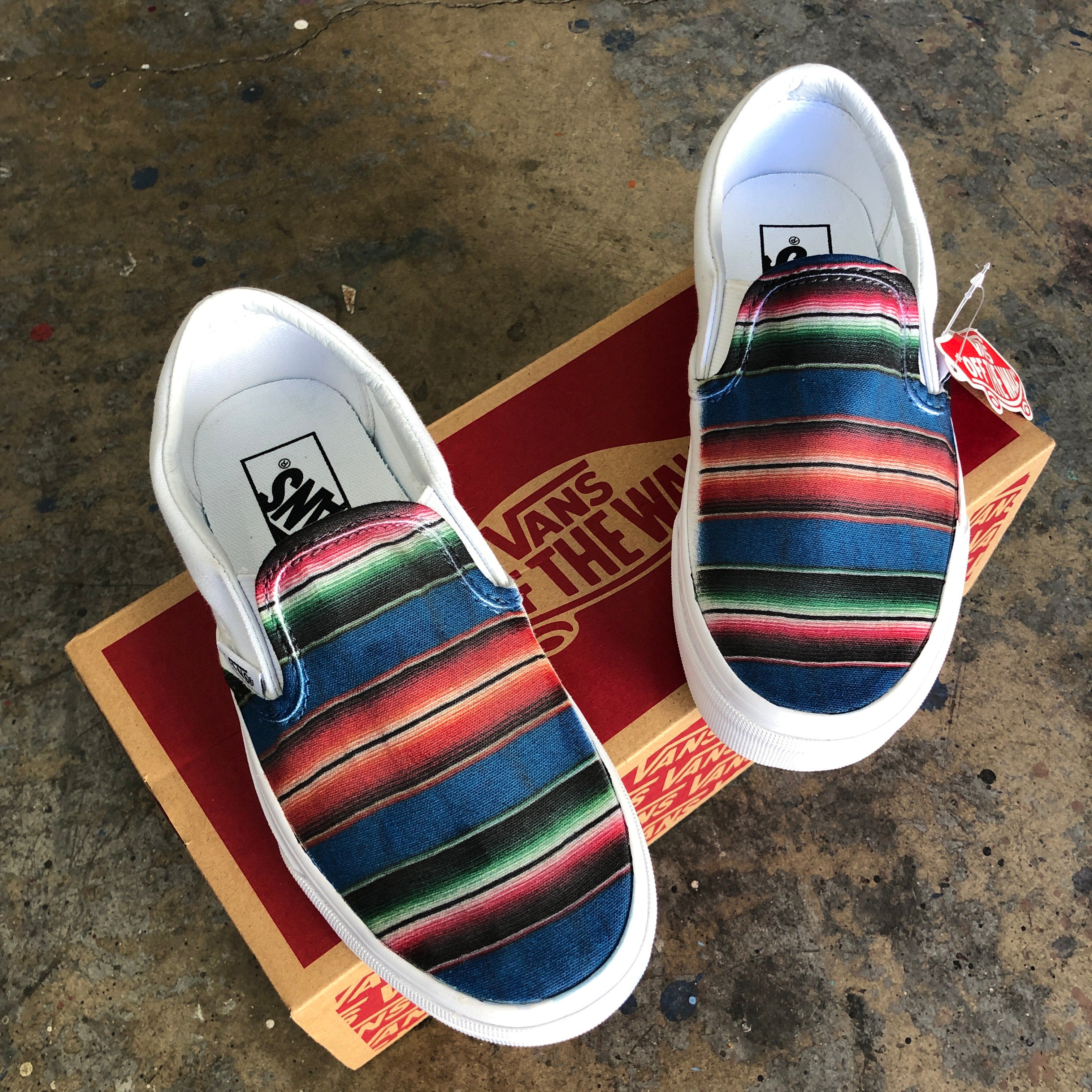 Mexican Blanket Colorful Slip On Vans BlvdCustom
