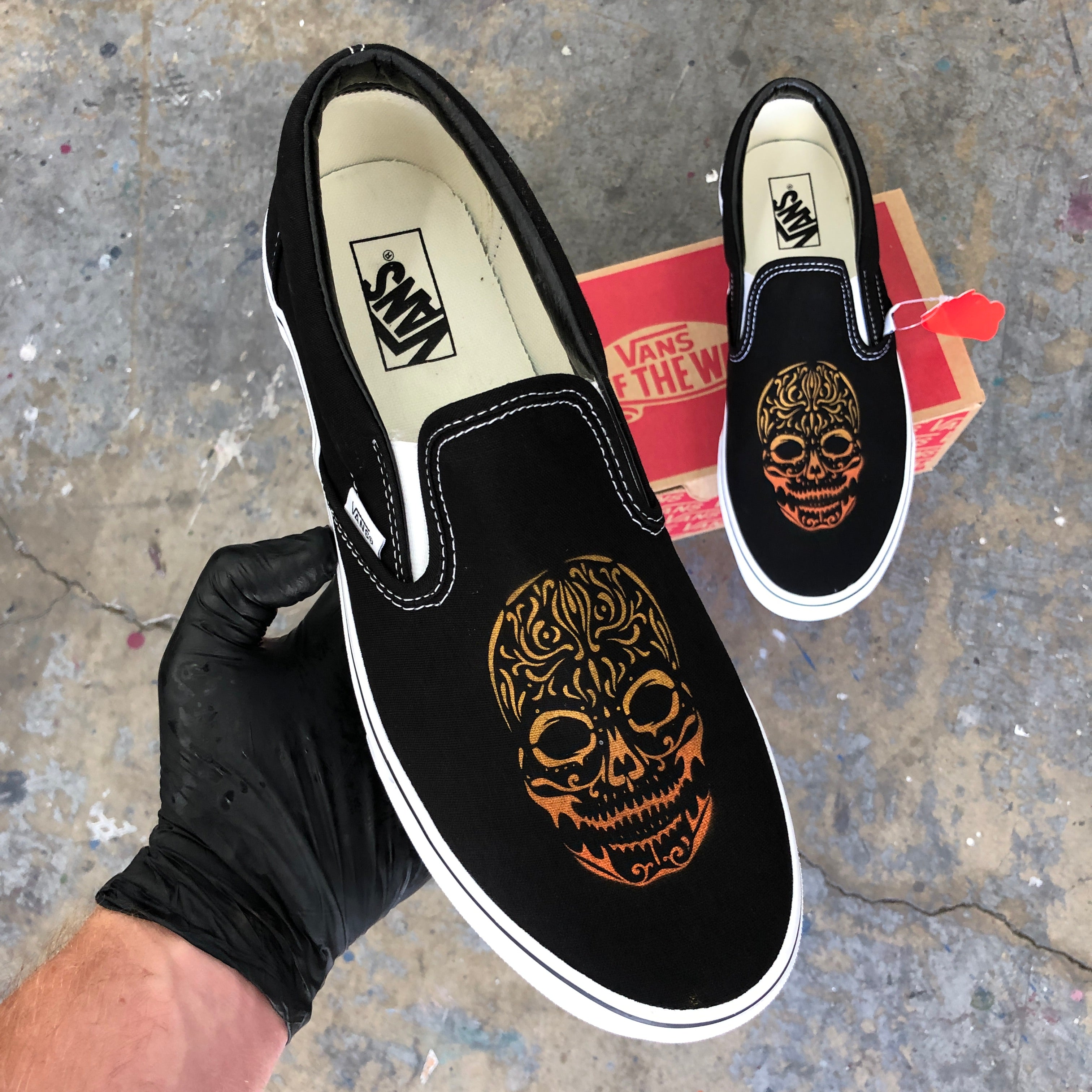 Custom Marigold Sugar Skull SlipOn Vans BlvdCustom