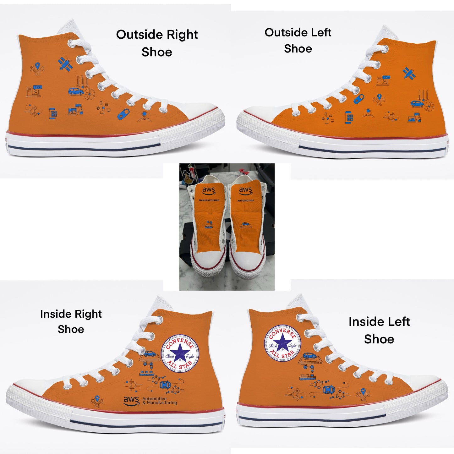 2 Pairs of White High Top Converse - Women's size 10, Men's size 7.5 - AWS theme - custom order