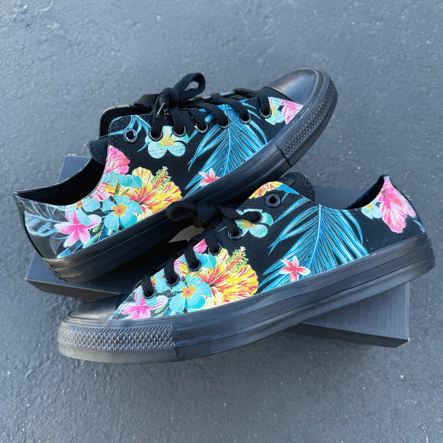 floral converse black black custom