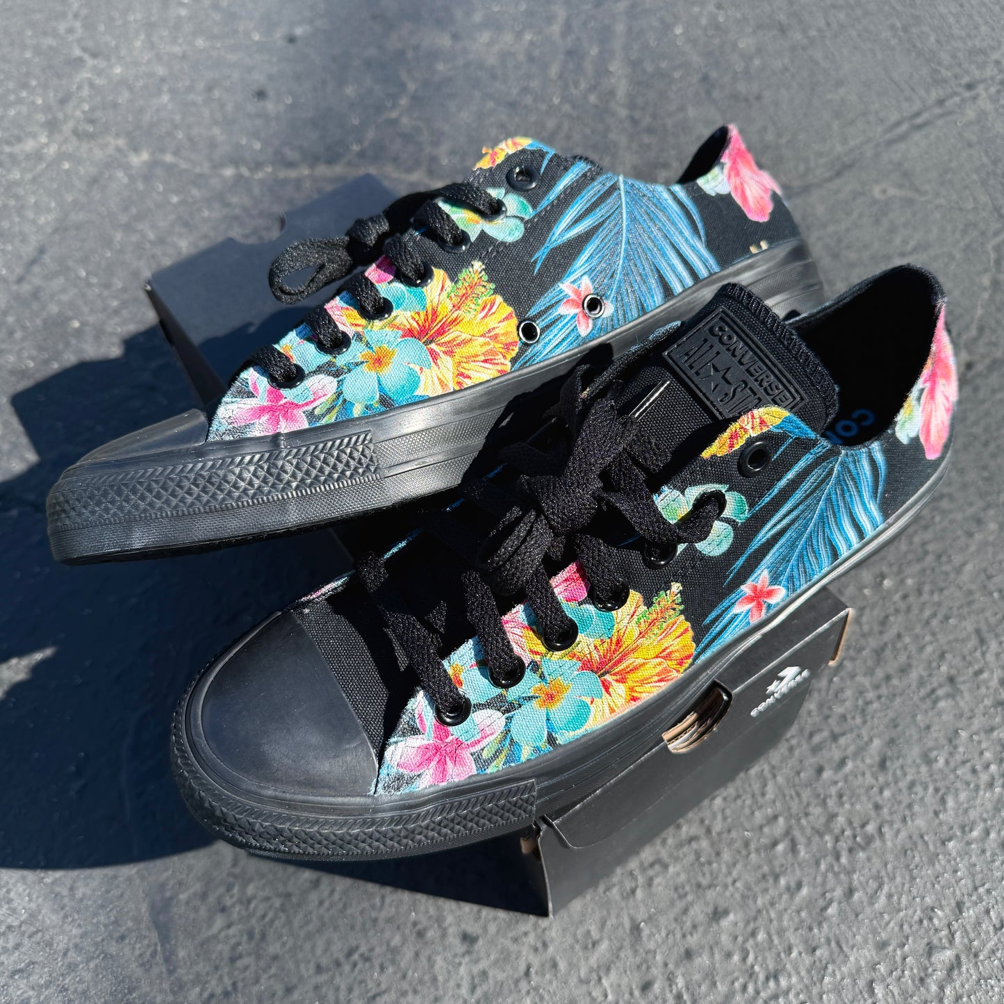 floral converse black black custom