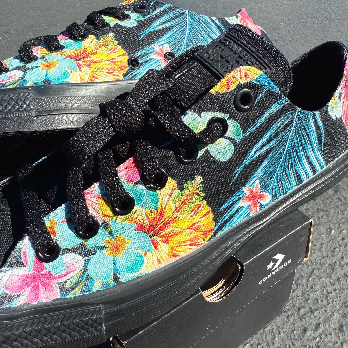 floral converse black black custom