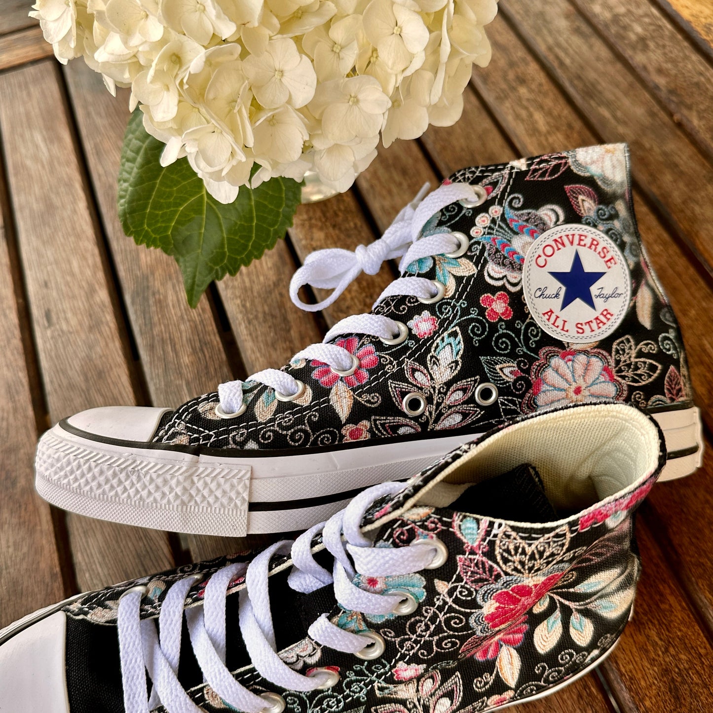 Custom Embroidered Style Print Black Converse High Top Chuck Taylor Shoes