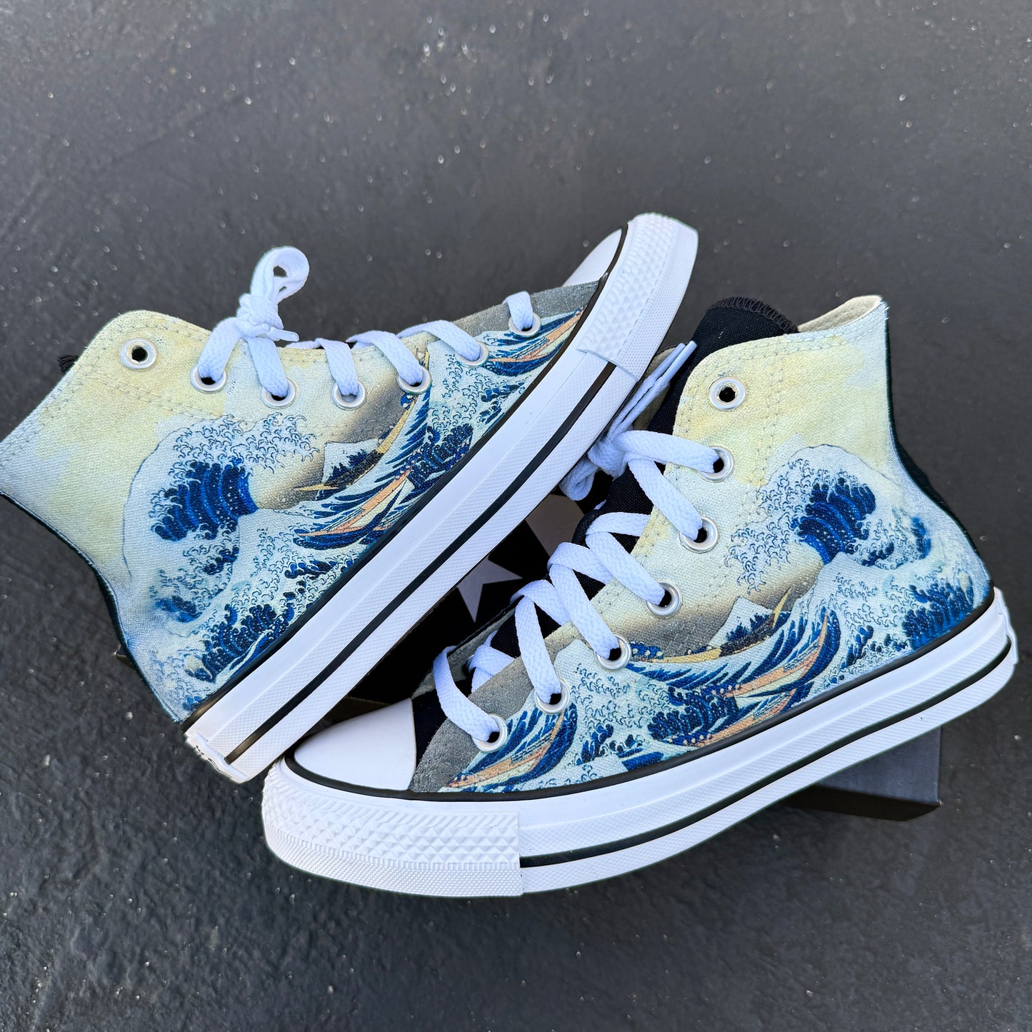 The Great Wave on Black Converse High Top Chuck Taylor Shoes