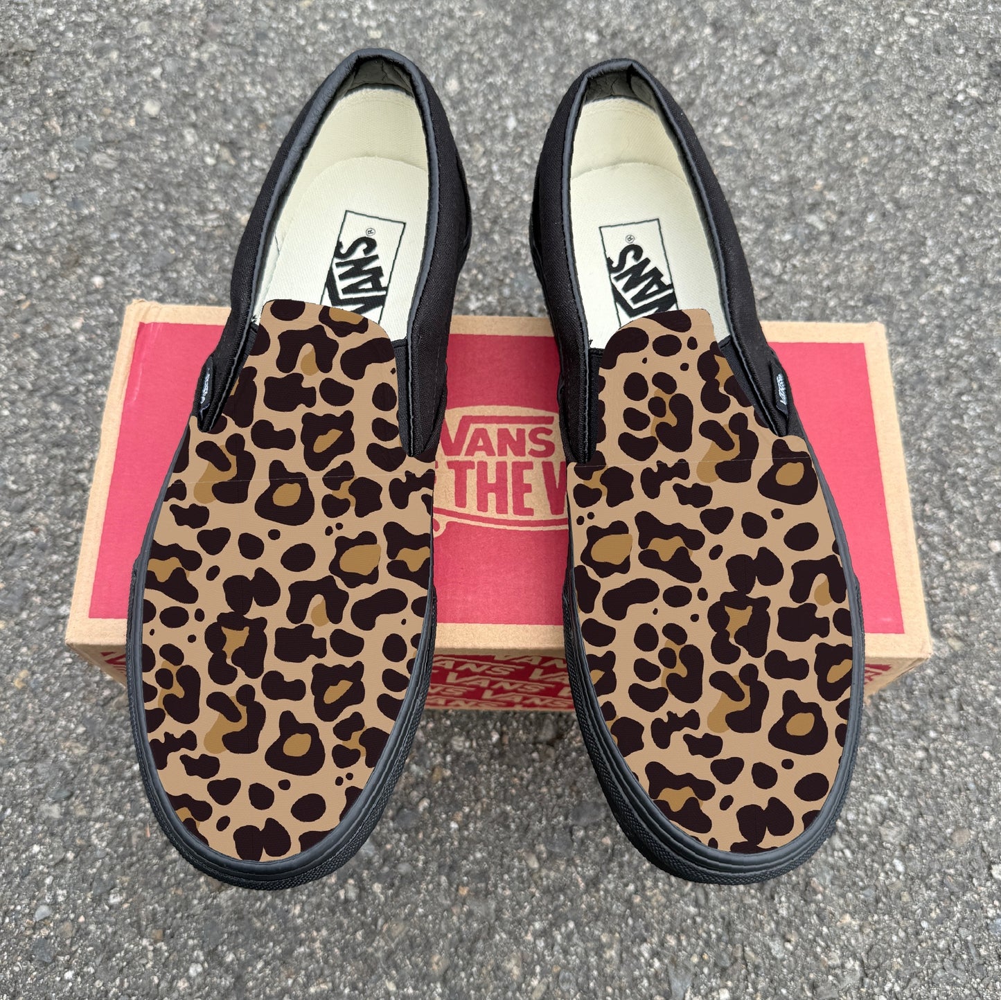 Jaguar Leopard Pattern on Black/Black Vans Slip Ons - Custom Vans Shoes