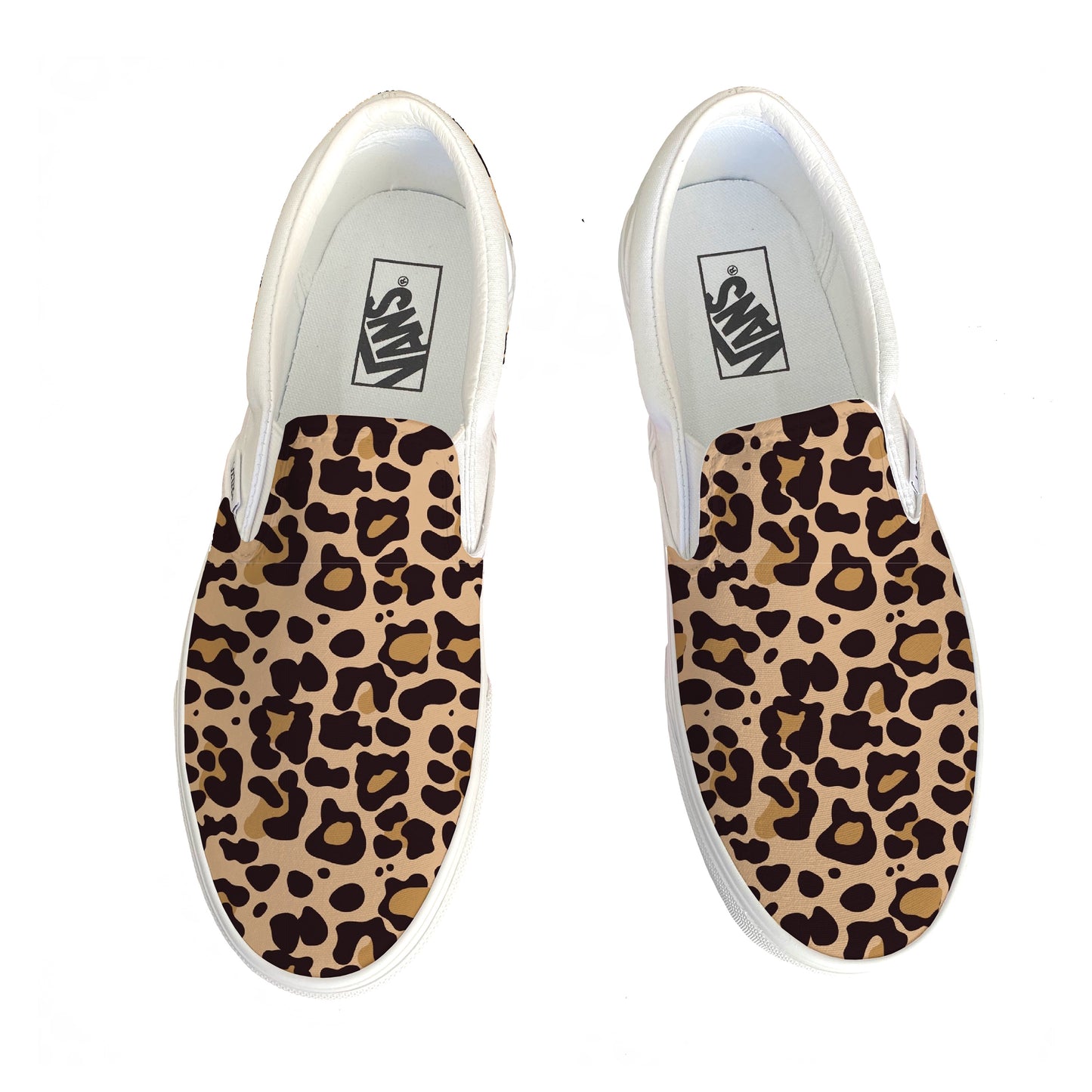 Jaguar Leopard Pattern on White Vans Slip Ons - Custom Vans Shoes