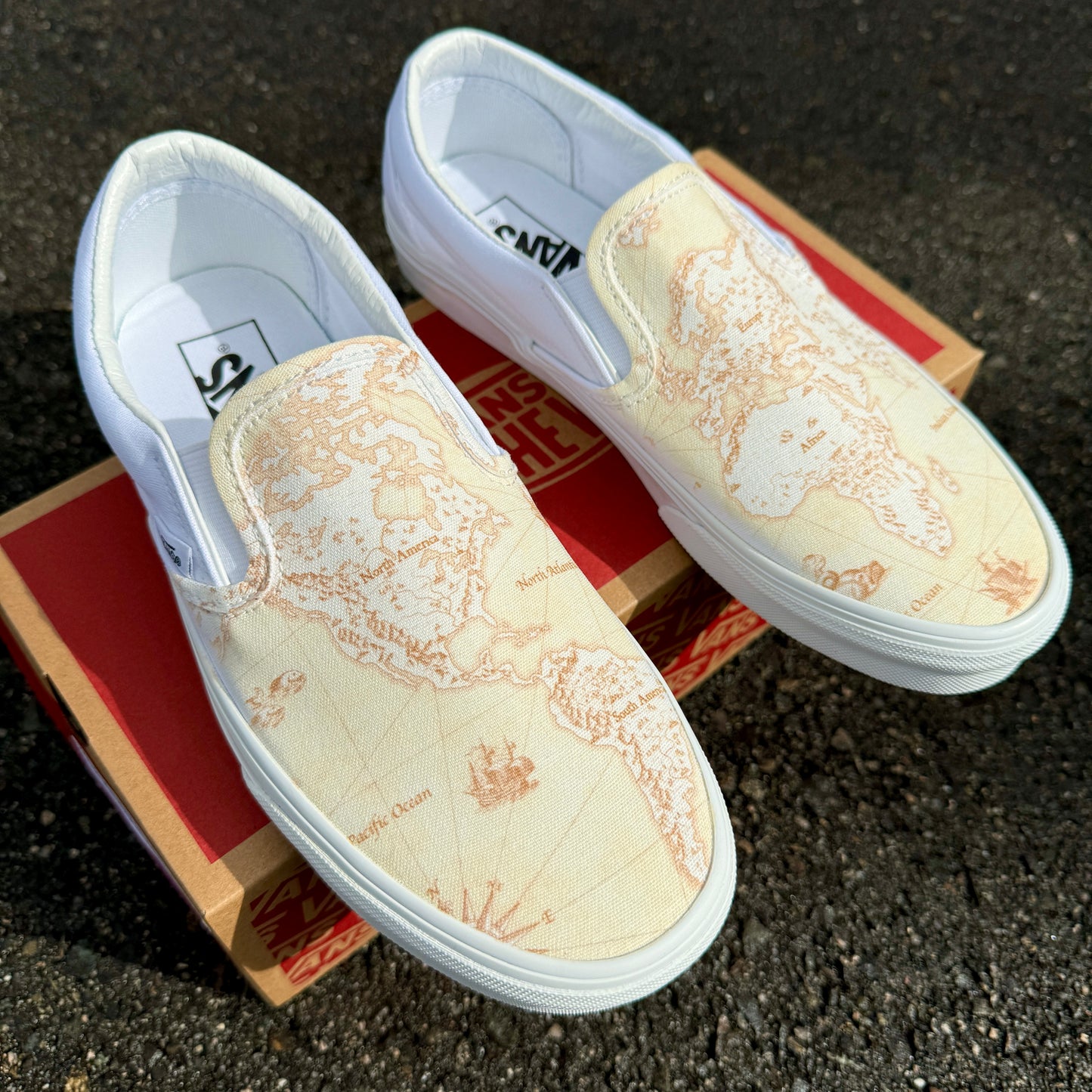 Vintage Map Vans Slip On Shoes