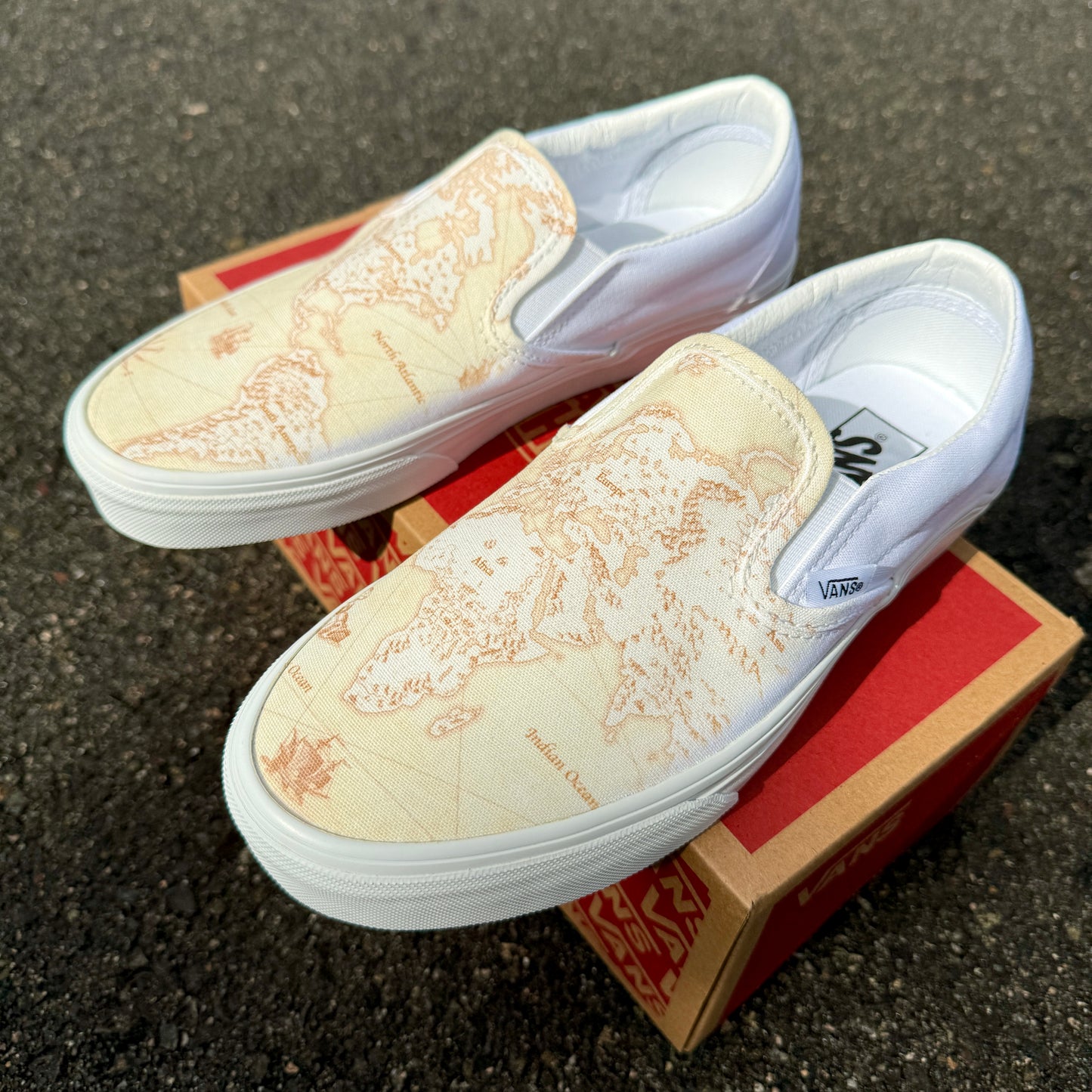 Vintage Map Vans Slip On Shoes