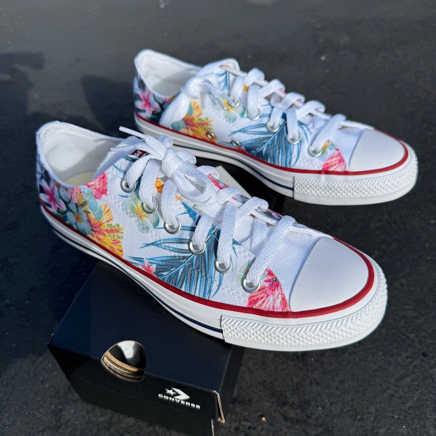 Hawaiian tropical floral hibiscus flower low top converse shoes custom