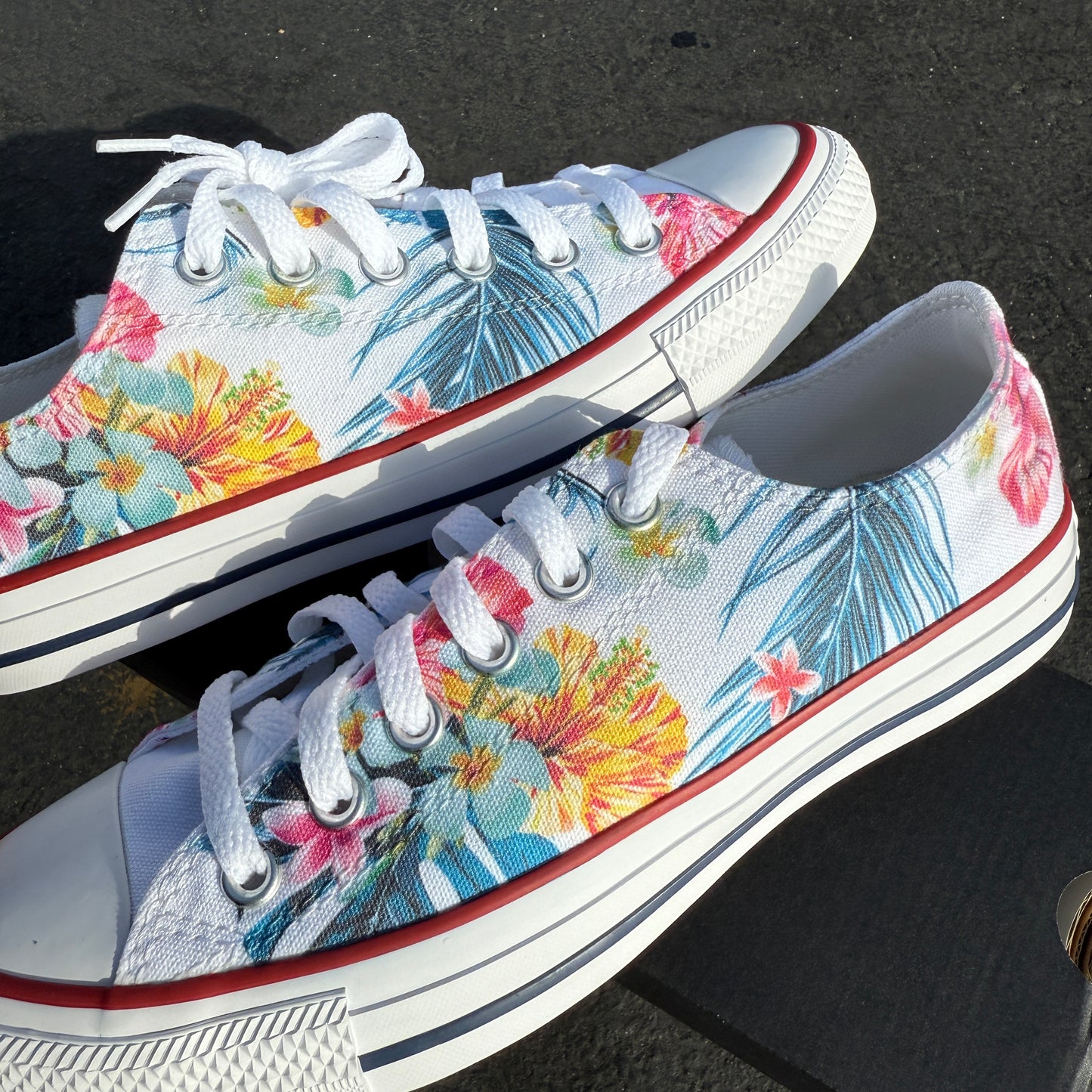 Hawaiian tropical floral hibiscus flower low top converse shoes custom