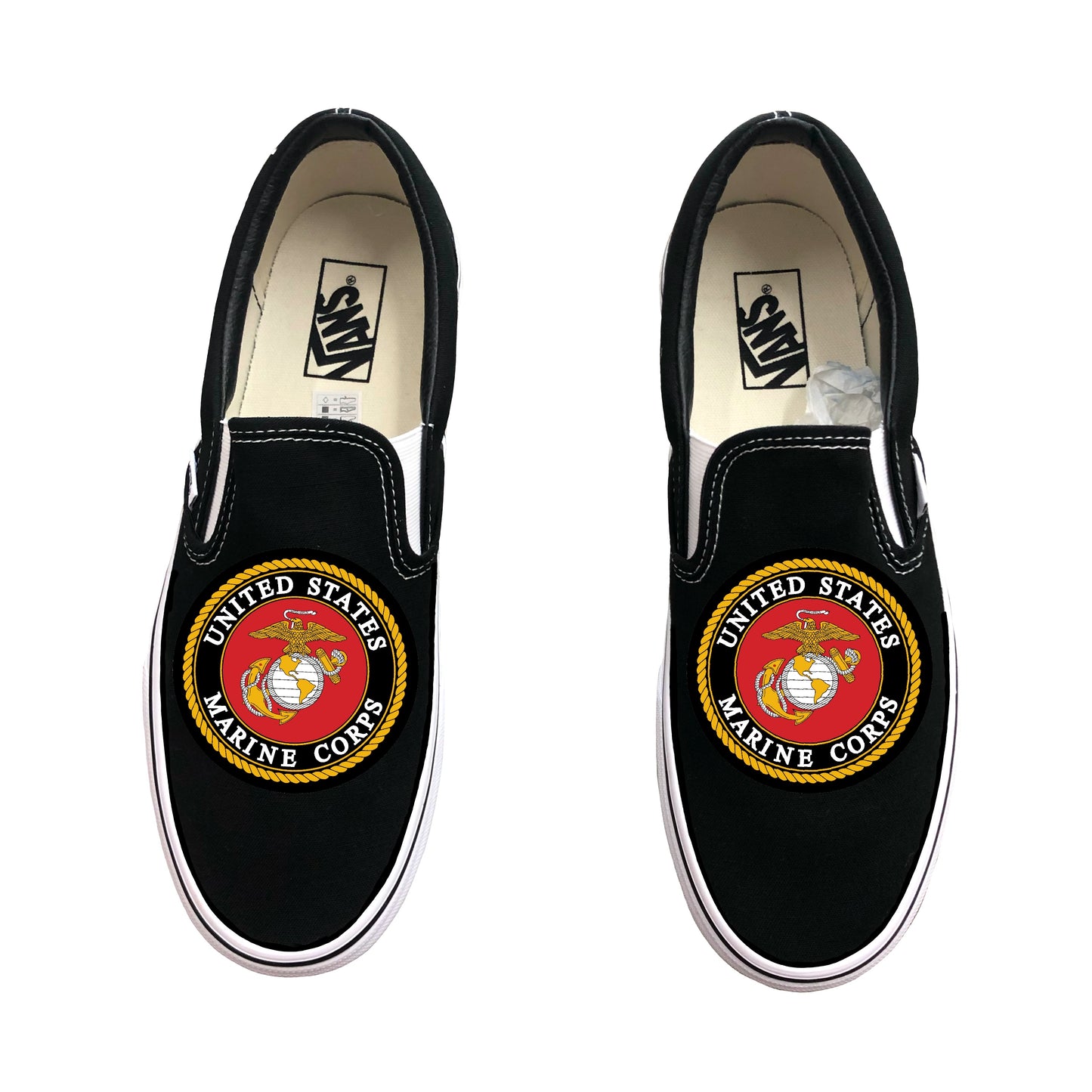 US Marines Black Vans Slip On Shoes - Custom Vans Shoes for Men and Women