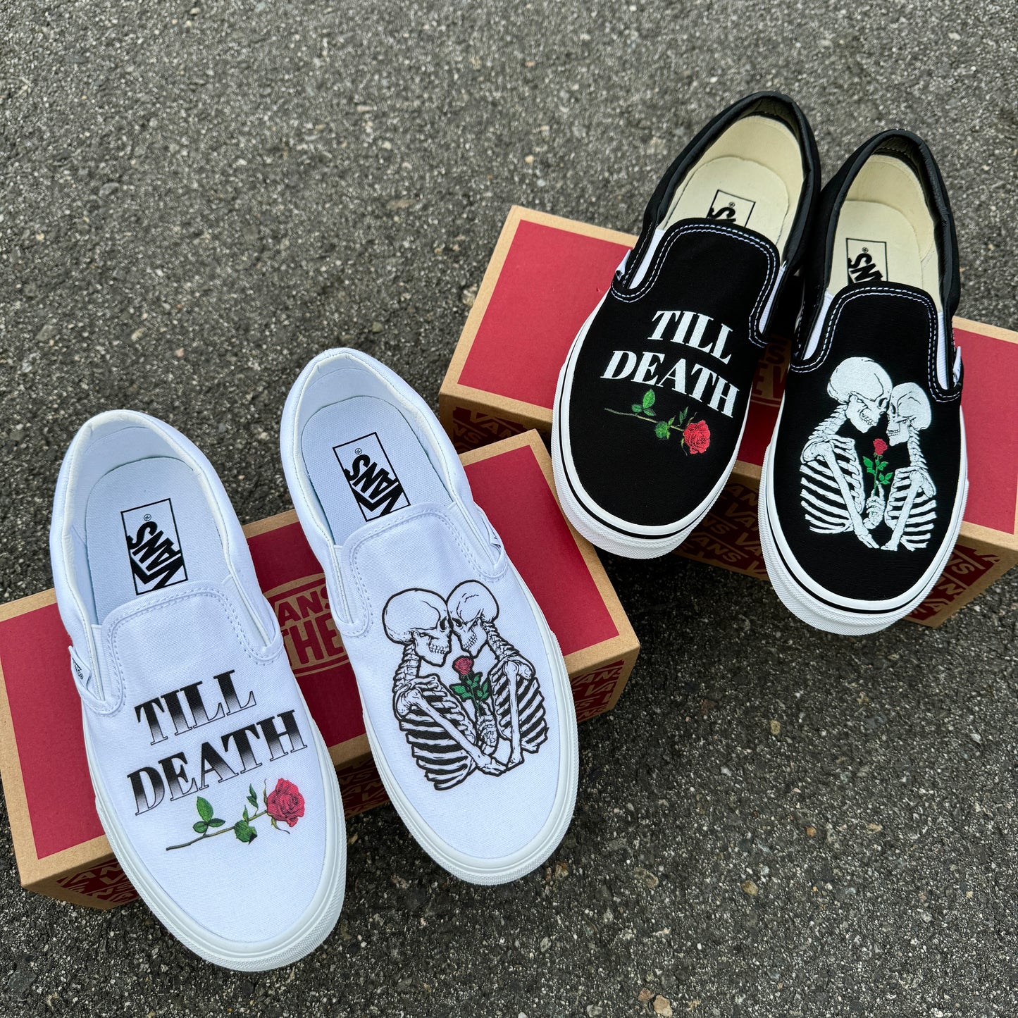 till death wedding vans shoes kissing skeletons