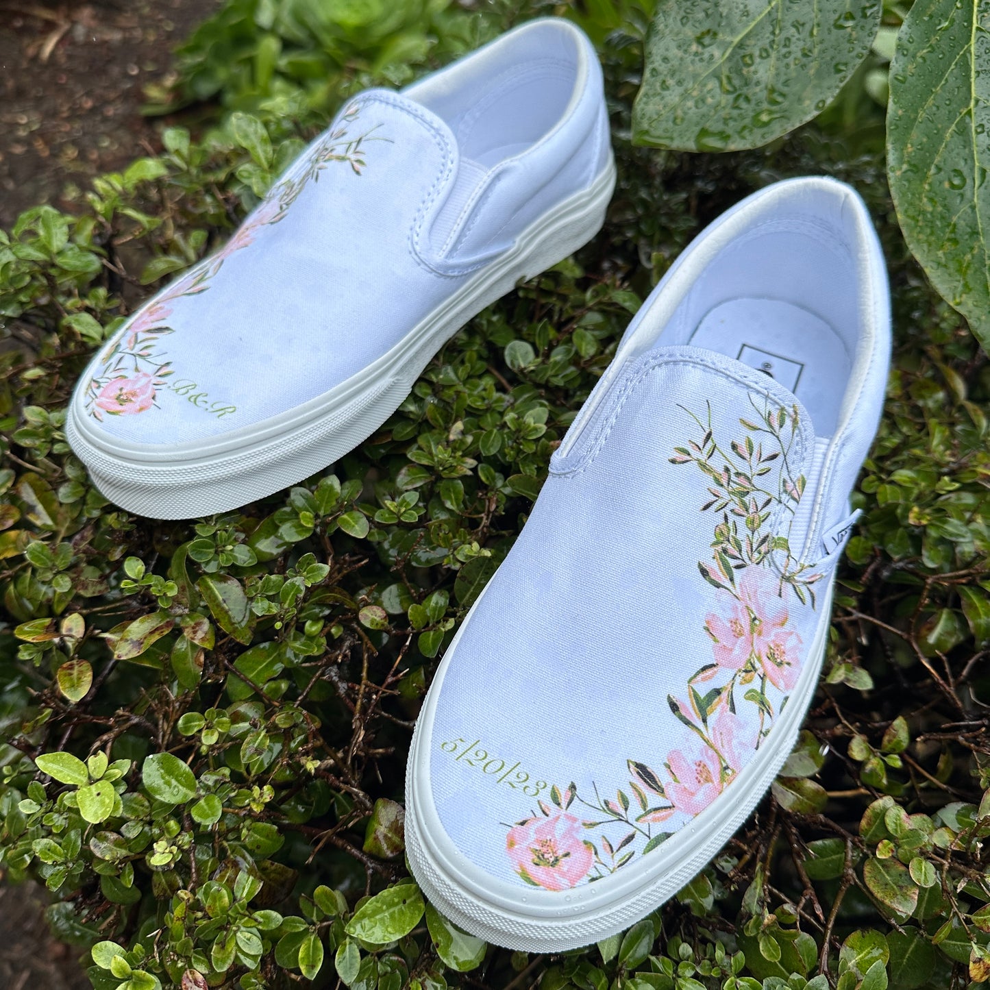 Light Pink Flower - Wedding Custom Slip On Vans Bridal Shoes Wedding Sneakers Wedding Shoes for Bride Brides Maids and Maid of Honor