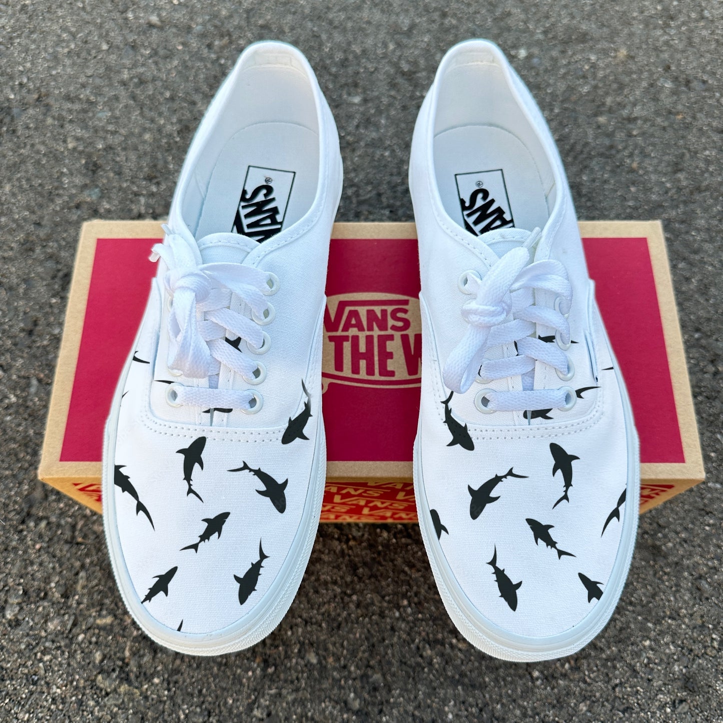 Swimming Sharks White Vans Authentic Shoes Customs