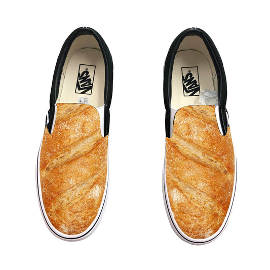 Baguette on Black Vans Slip On Shoes Customized