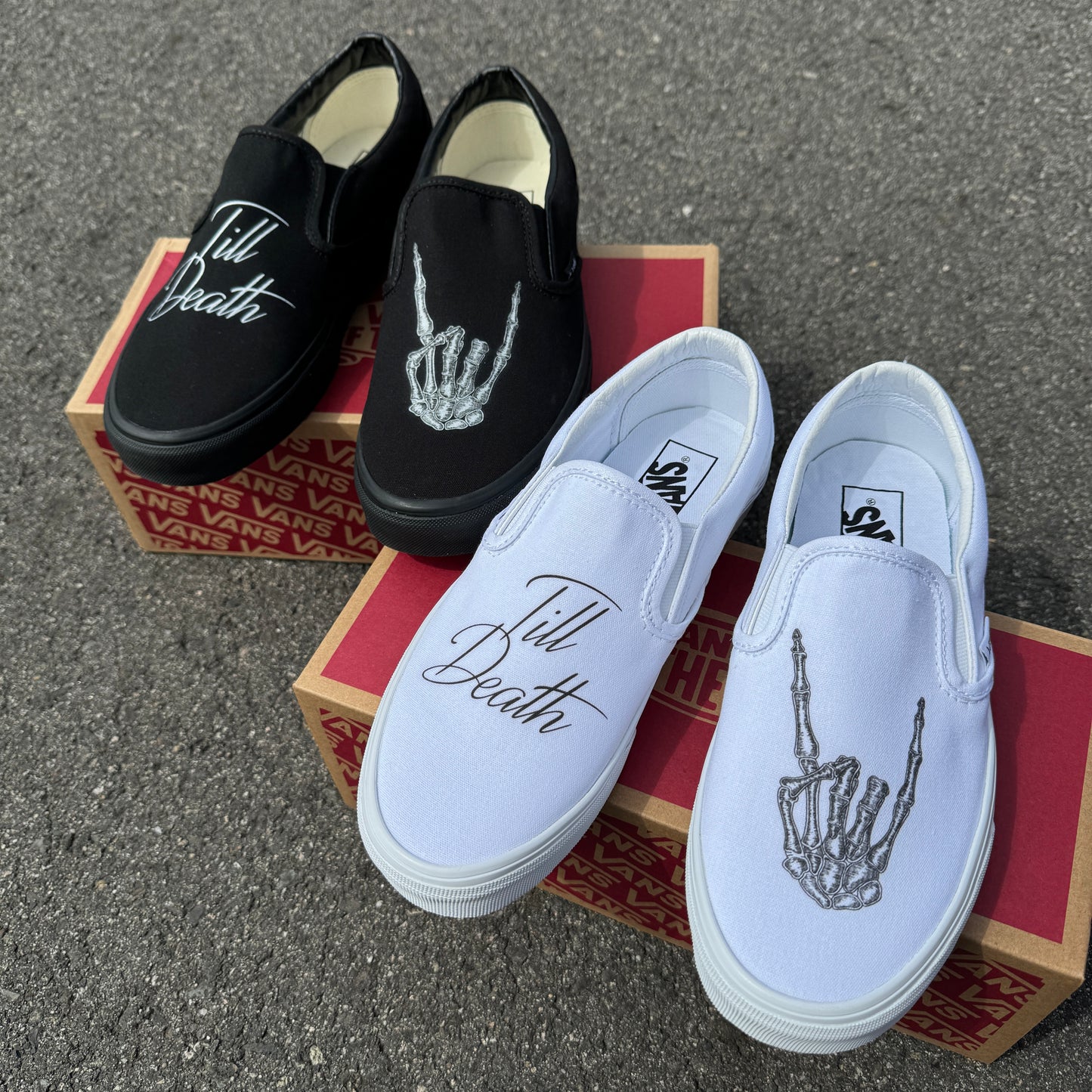 customized wedding vans authentic for groom and bride till death skeleton hands