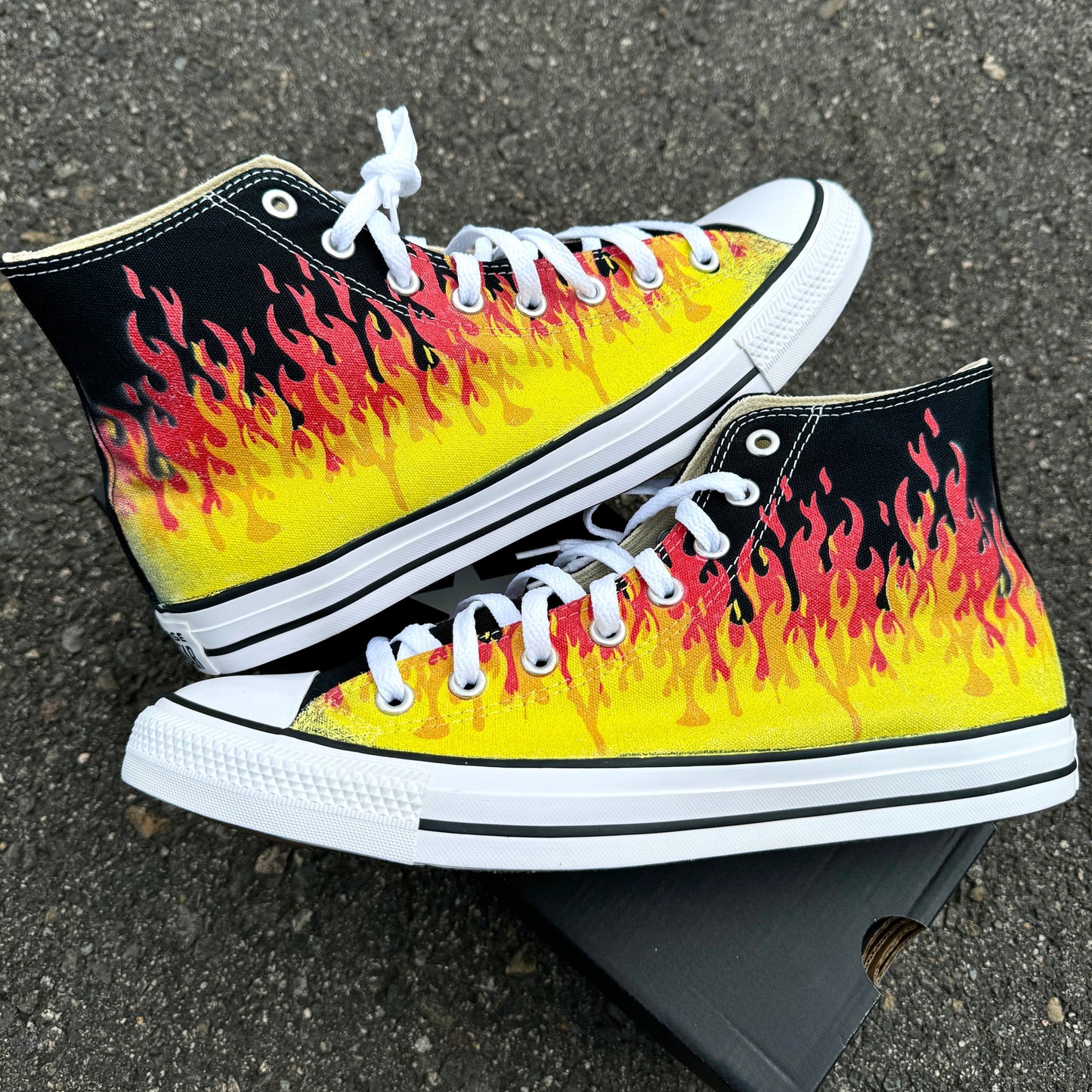 custom flames converse high top shoes