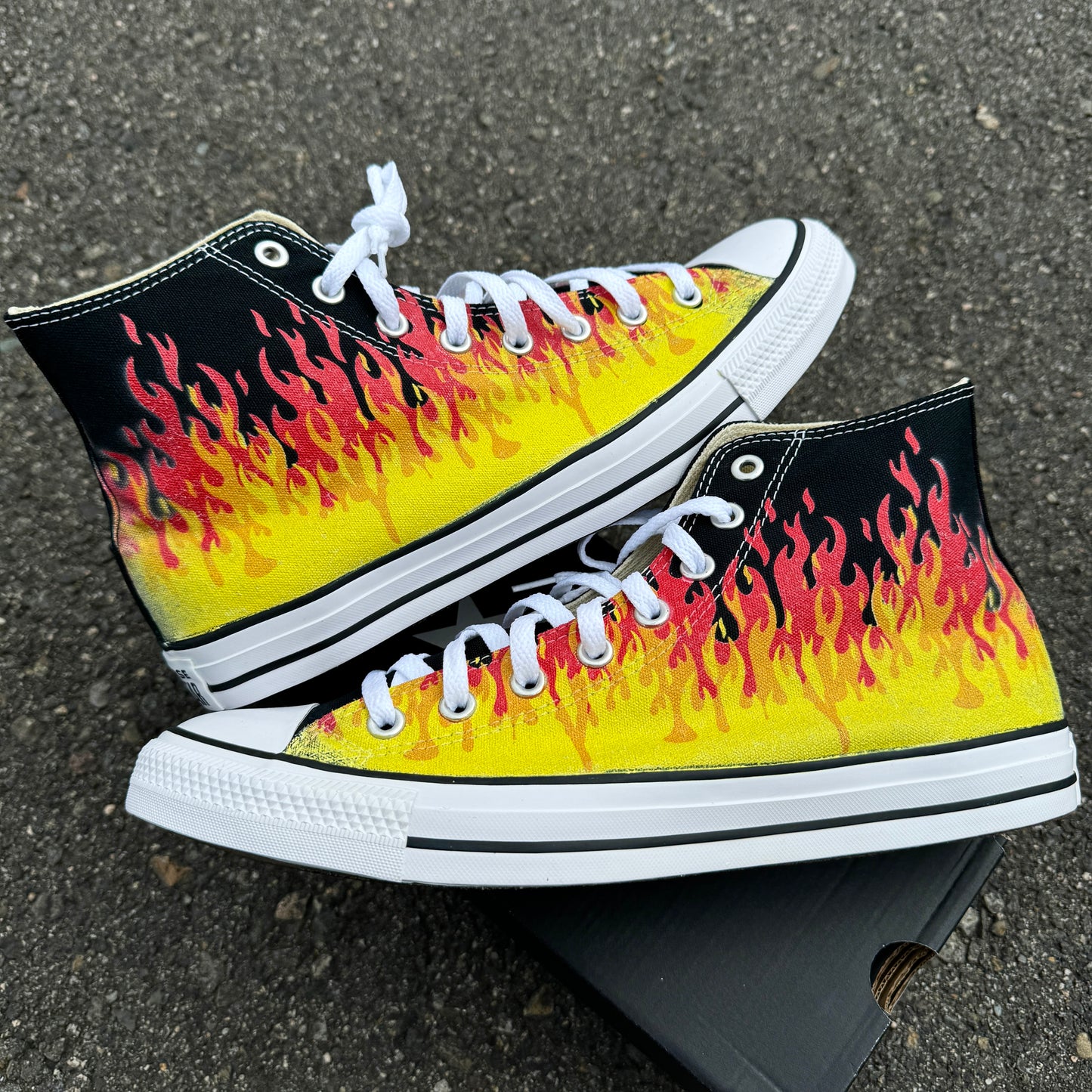 custom flames converse high top shoes