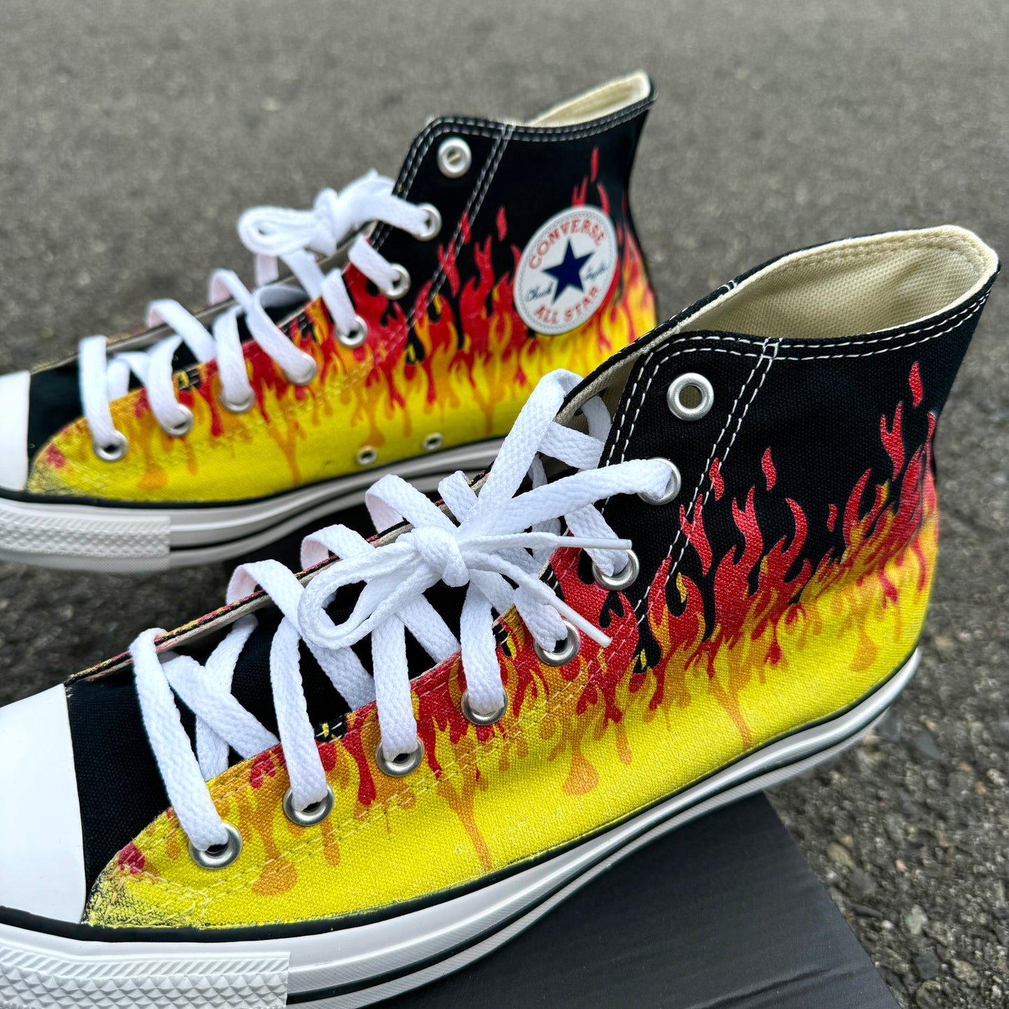 custom flames converse high top shoes