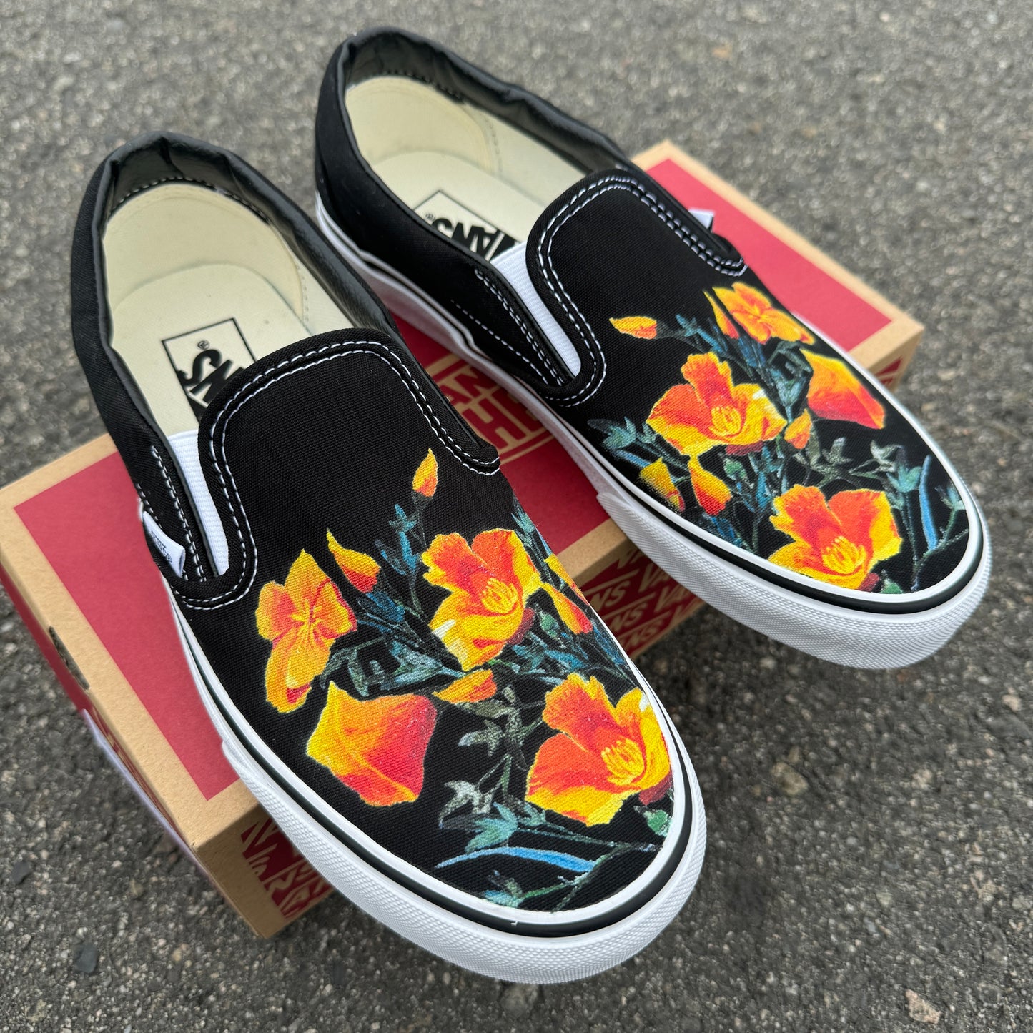 black slip on vans California poppy state flower