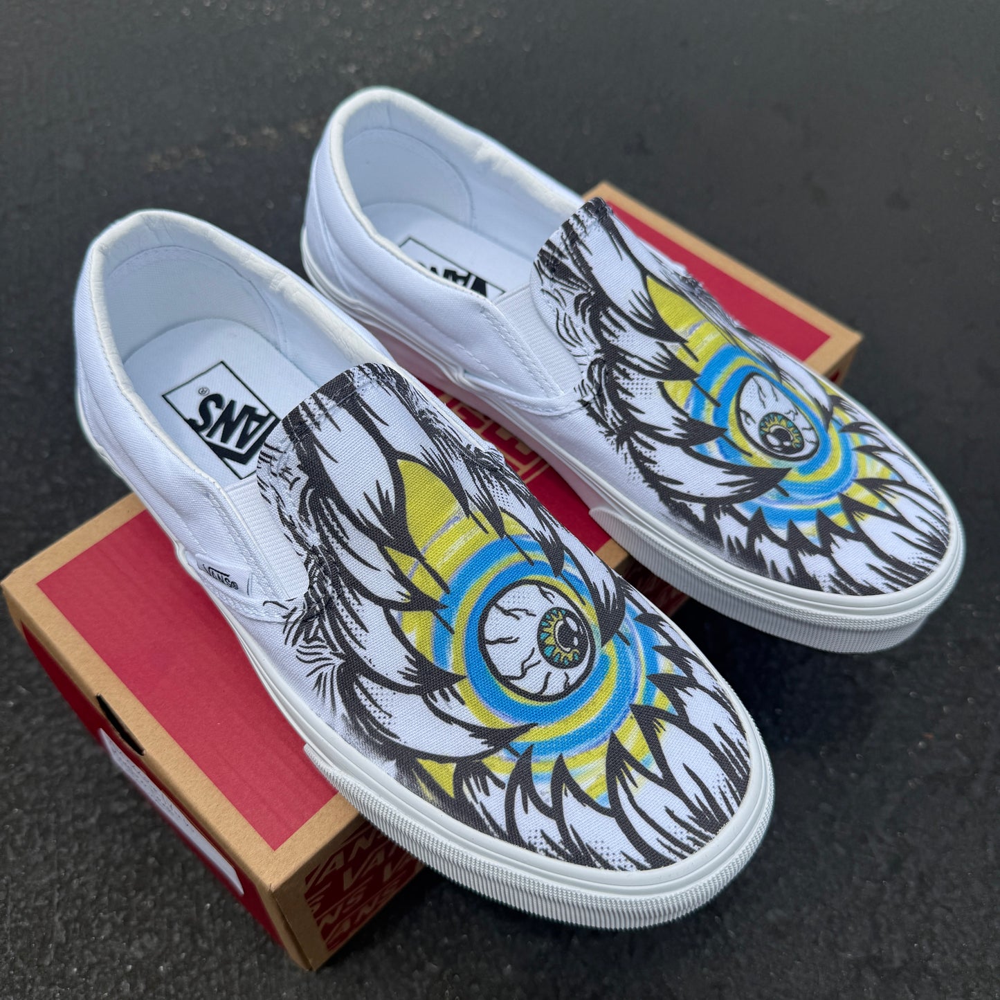 monster teeth eyeball vans slip on shoes custom
