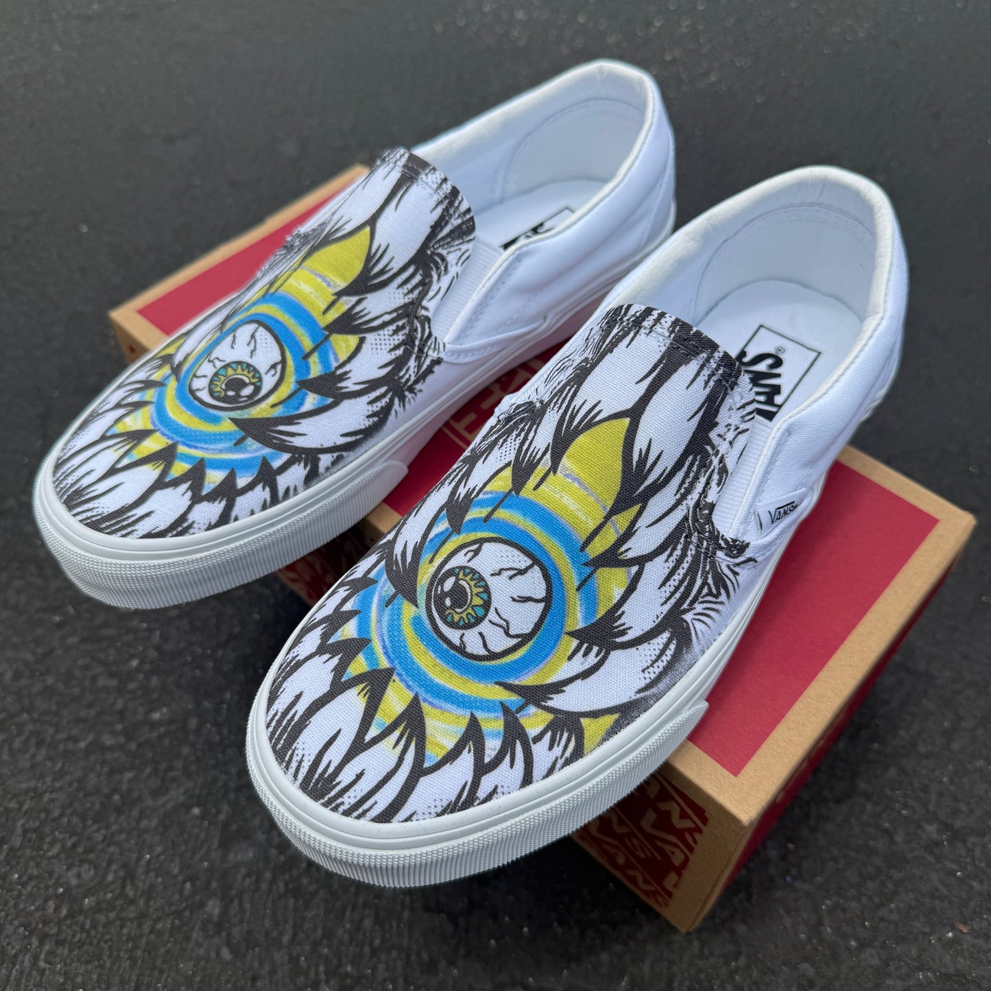 monster teeth eyeball vans slip on shoes custom