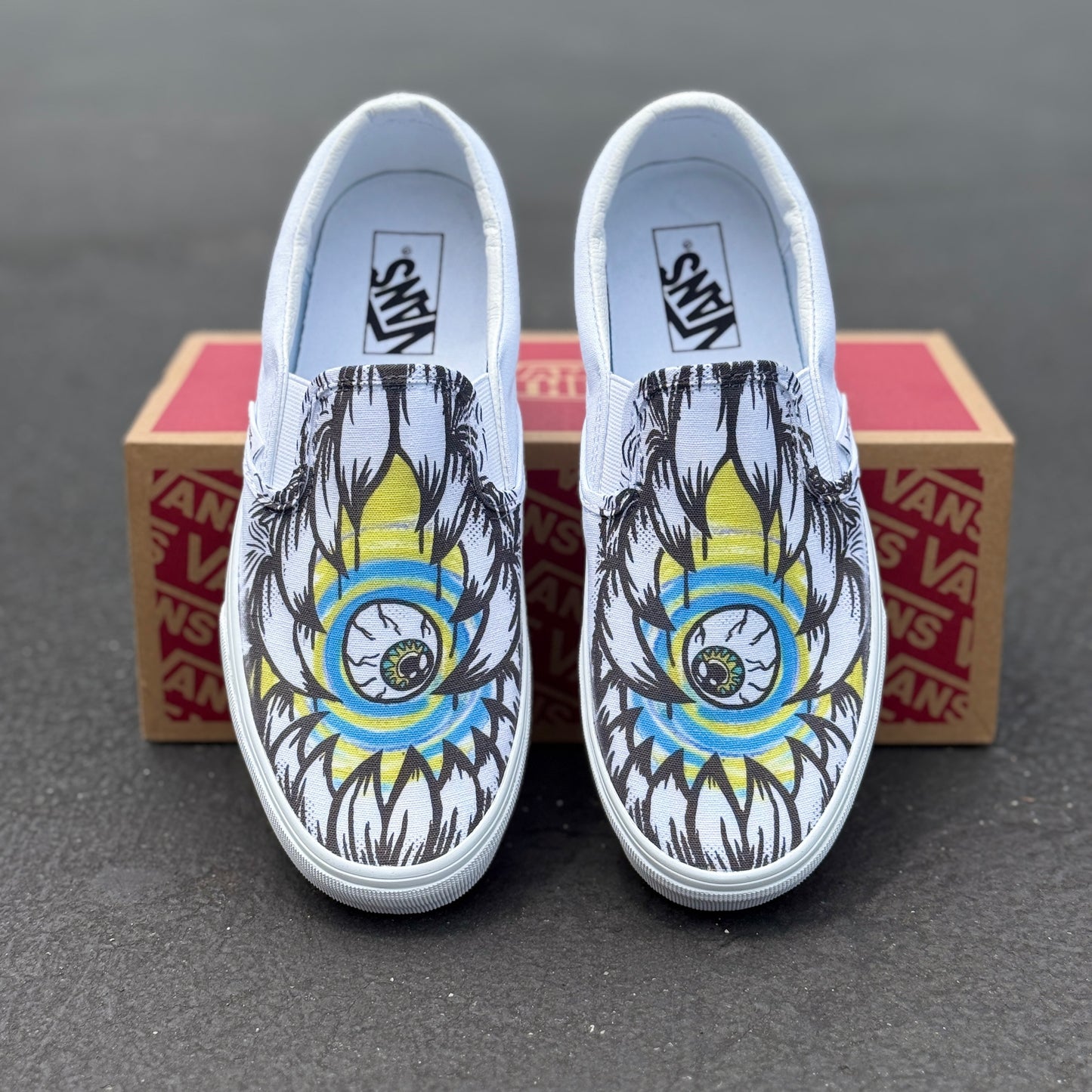 monster teeth eyeball vans slip on shoes custom