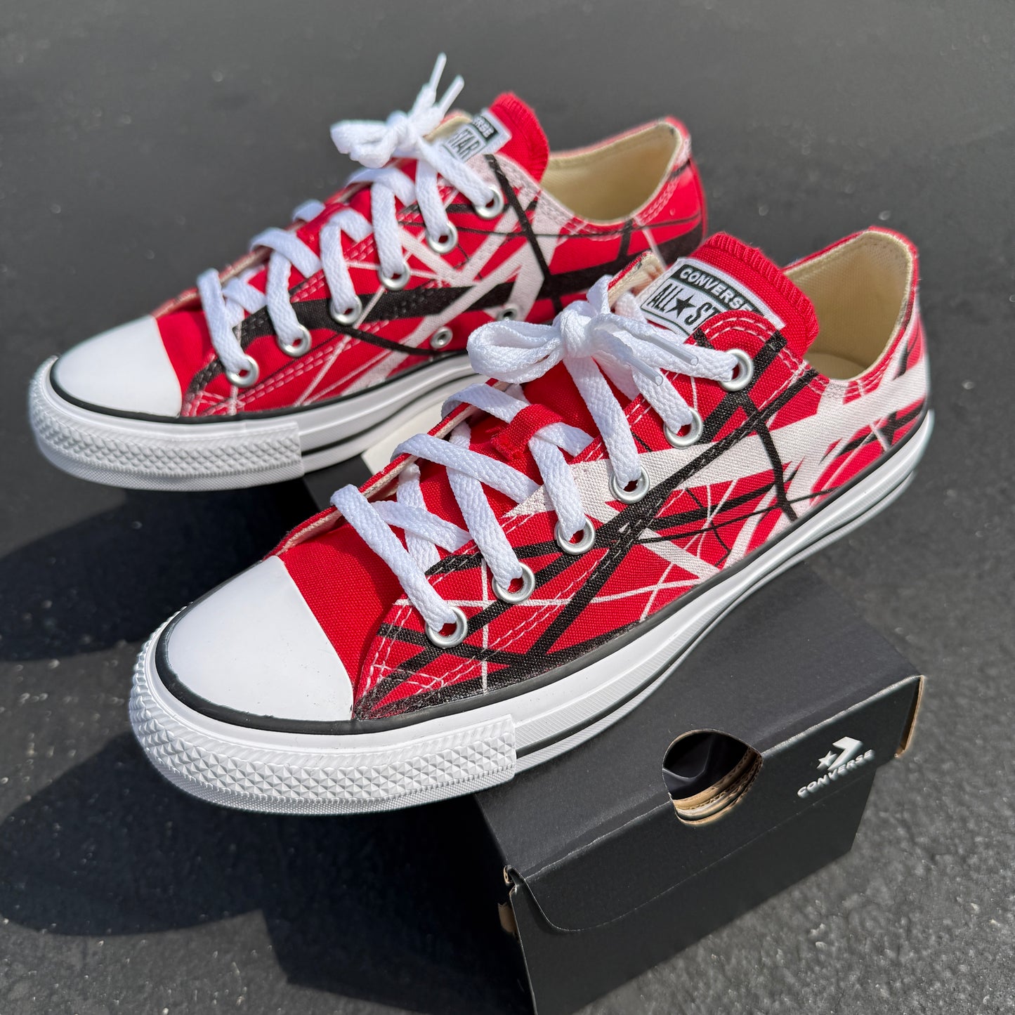 red converse chuck Taylor low top Eddie Van Halen frankenstrat 5150 shoes
