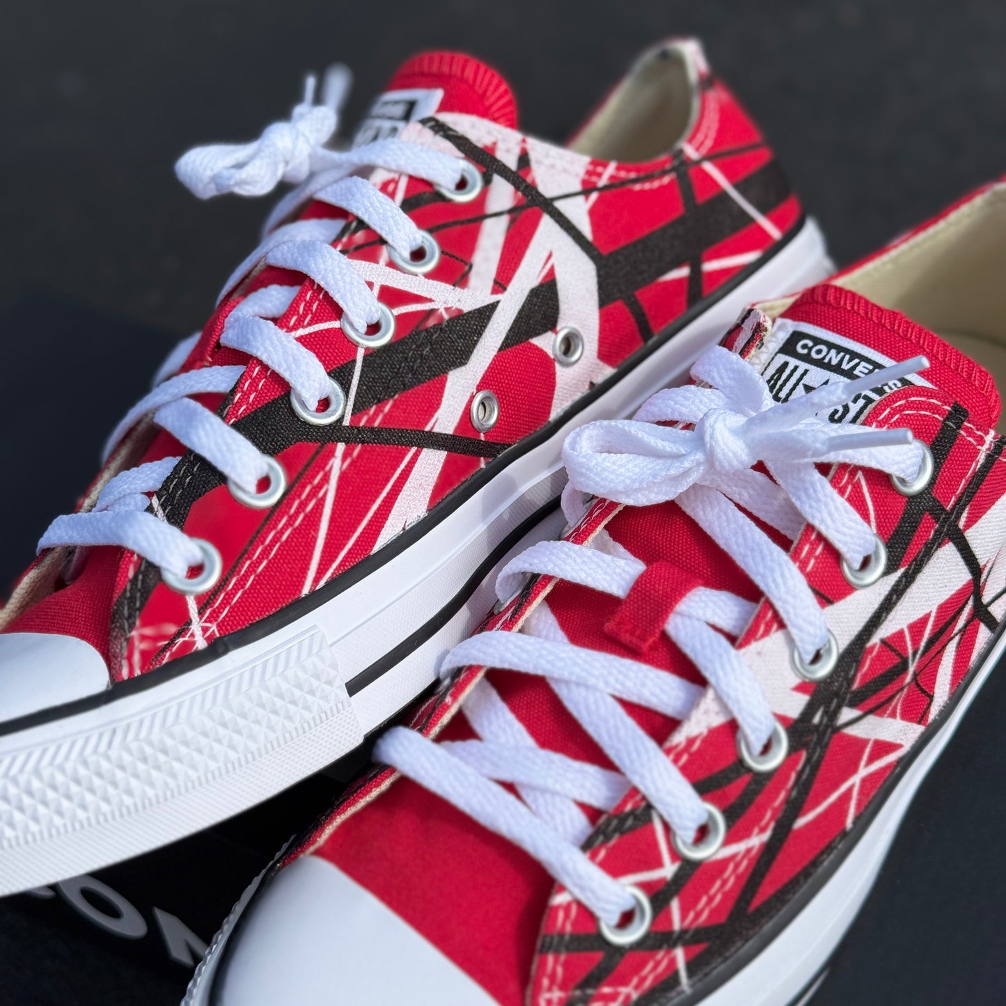 red converse chuck Taylor low top Eddie Van Halen frankenstrat 5150 shoes