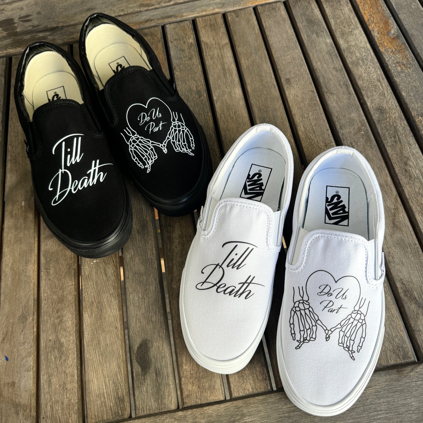 custom till death do us part wedding vans slip on shoes
