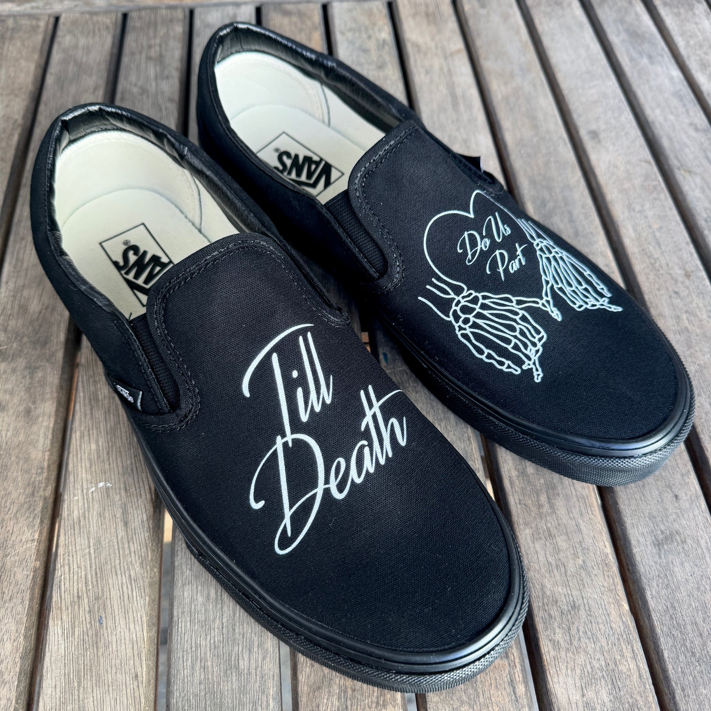 custom till death do us part wedding vans slip on shoes