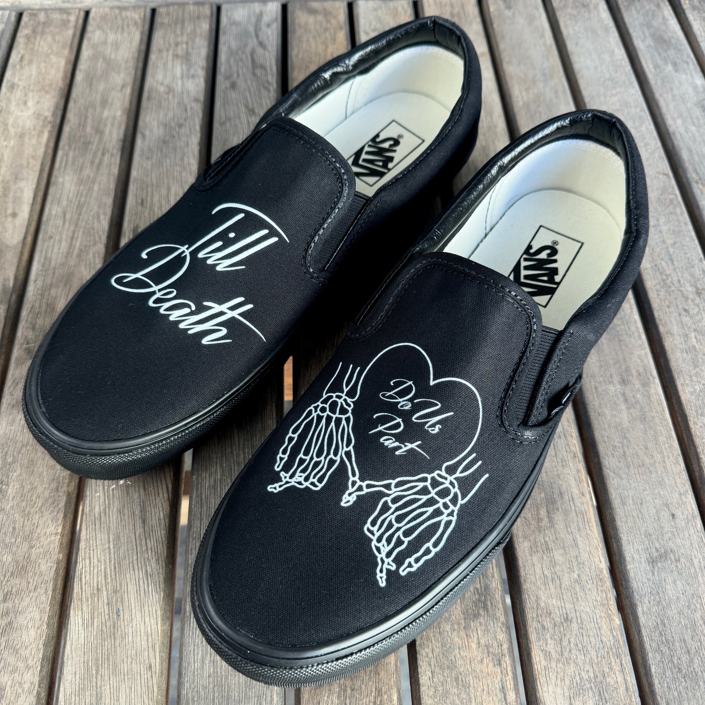 custom till death do us part wedding vans slip on shoes