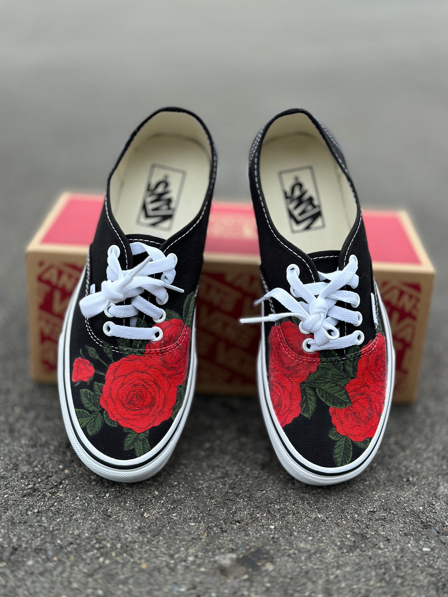 Red Roses Flower Nature - Black Authentic Vans