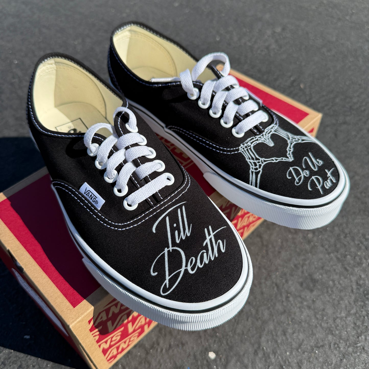 Till Death Do Us Part Skeleton Heart Hands Custom Wedding Black Vans Authentic Shoes for Men and Women
