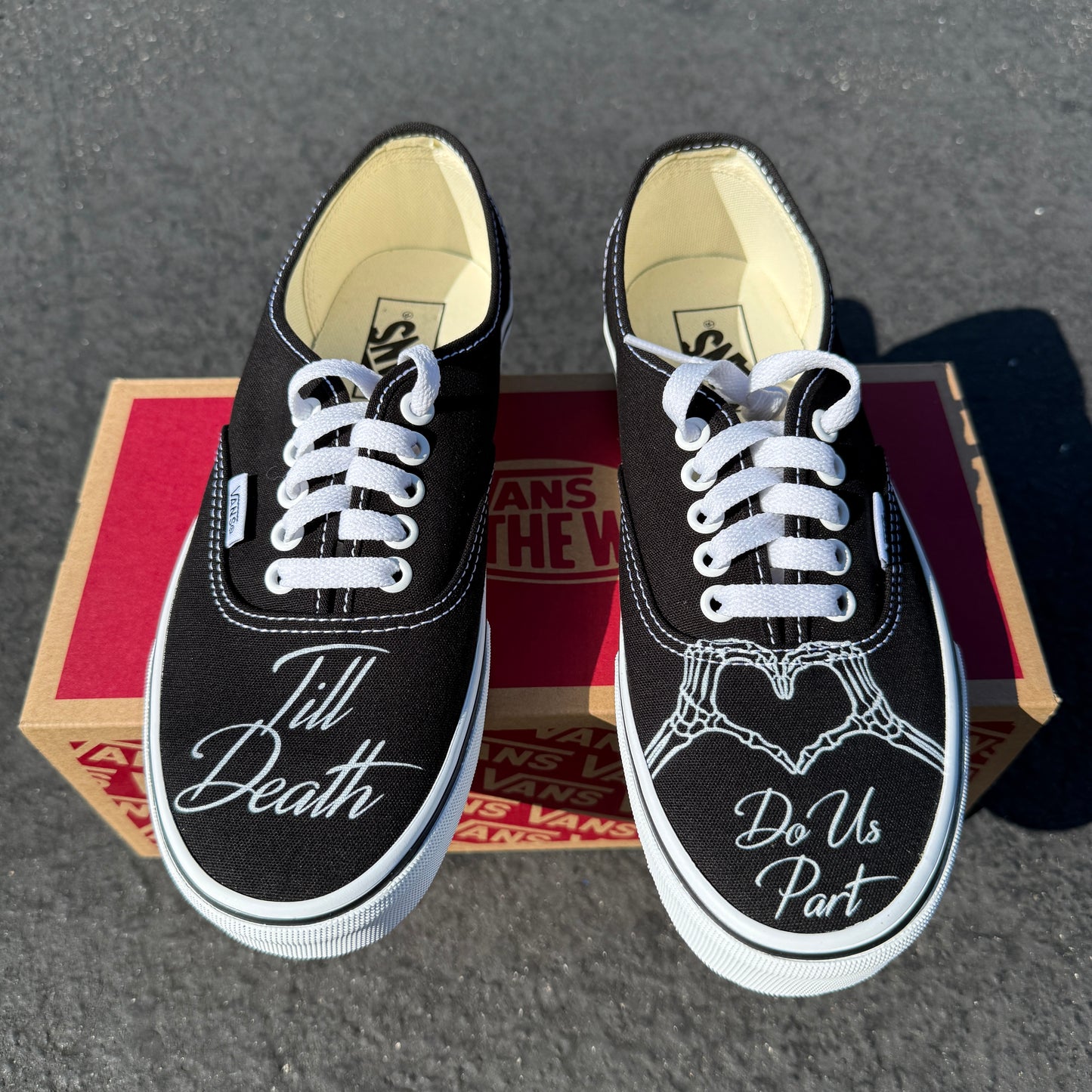 Till Death Do Us Part Skeleton Heart Hands Custom Wedding Black Vans Authentic Shoes for Men and Women