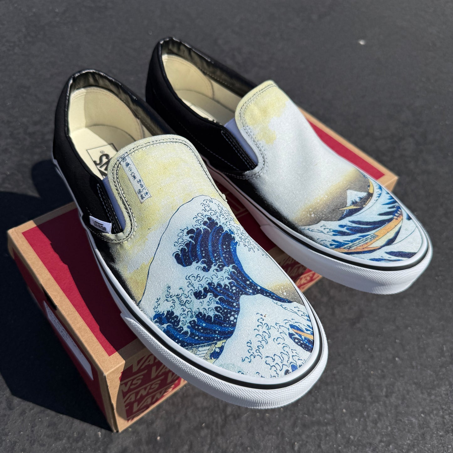 the great wave custom vans slip on shoes
