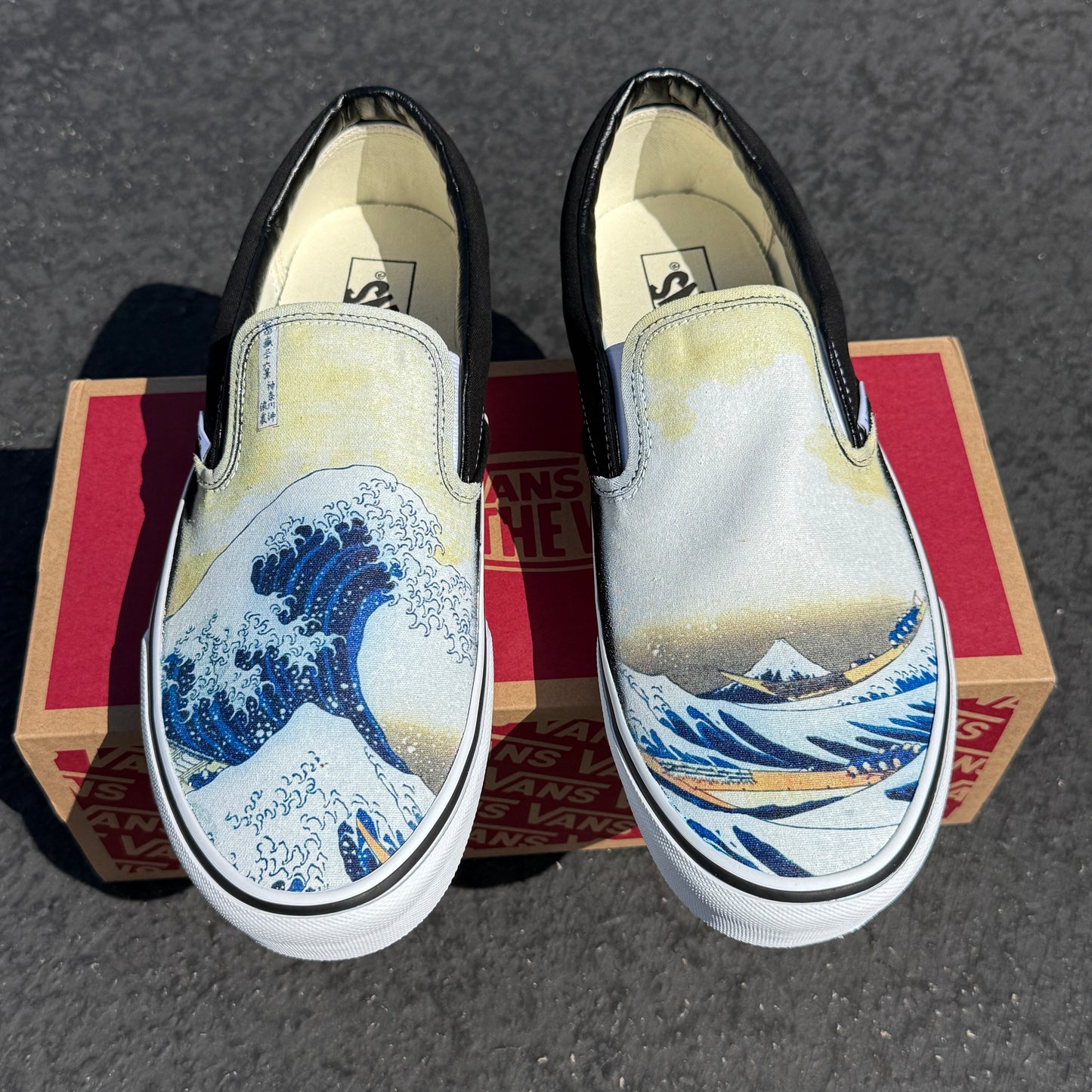 the great wave custom vans slip on shoes