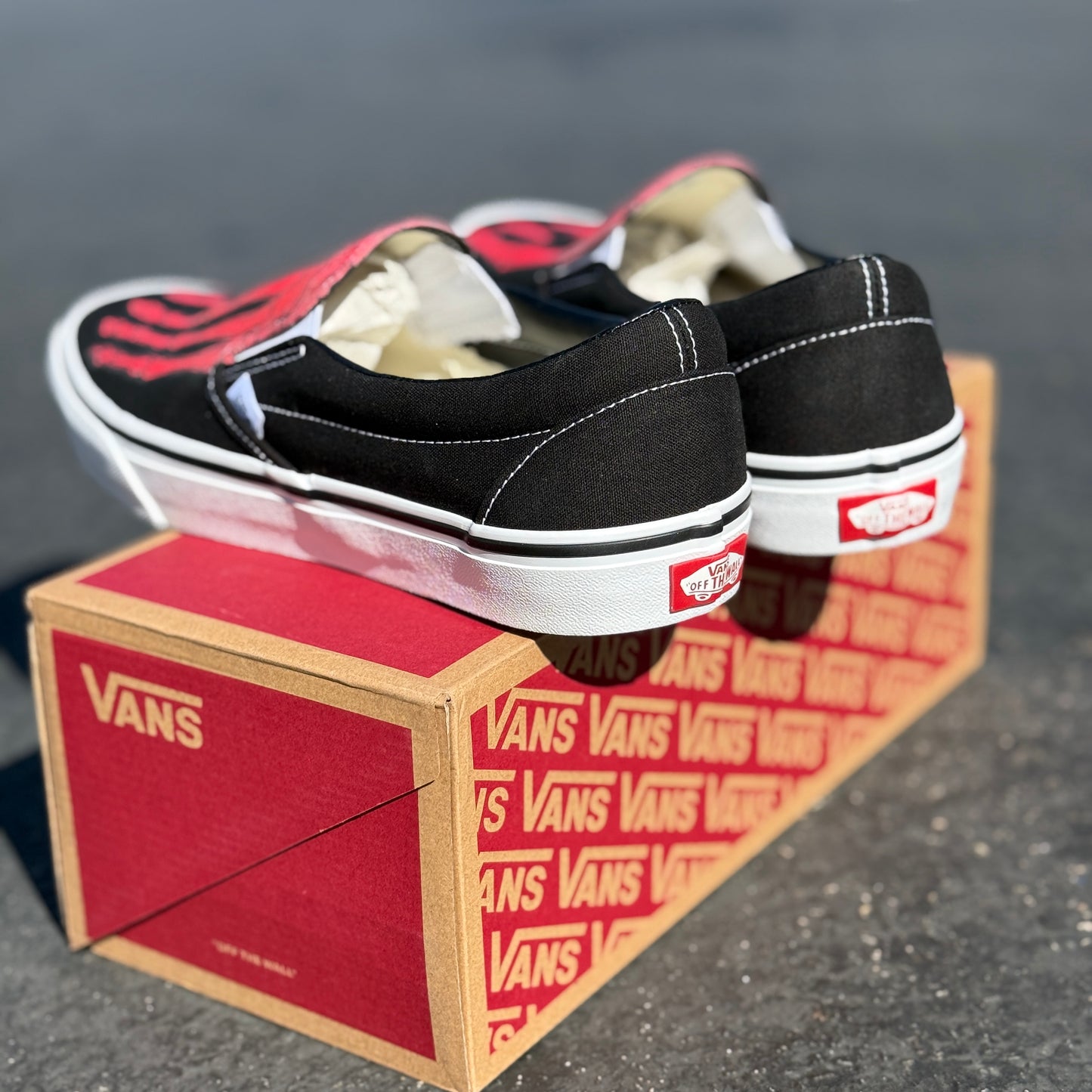 Custom Skeleton Feet Red X-Ray Slip Ons - Custom Vans Shoes
