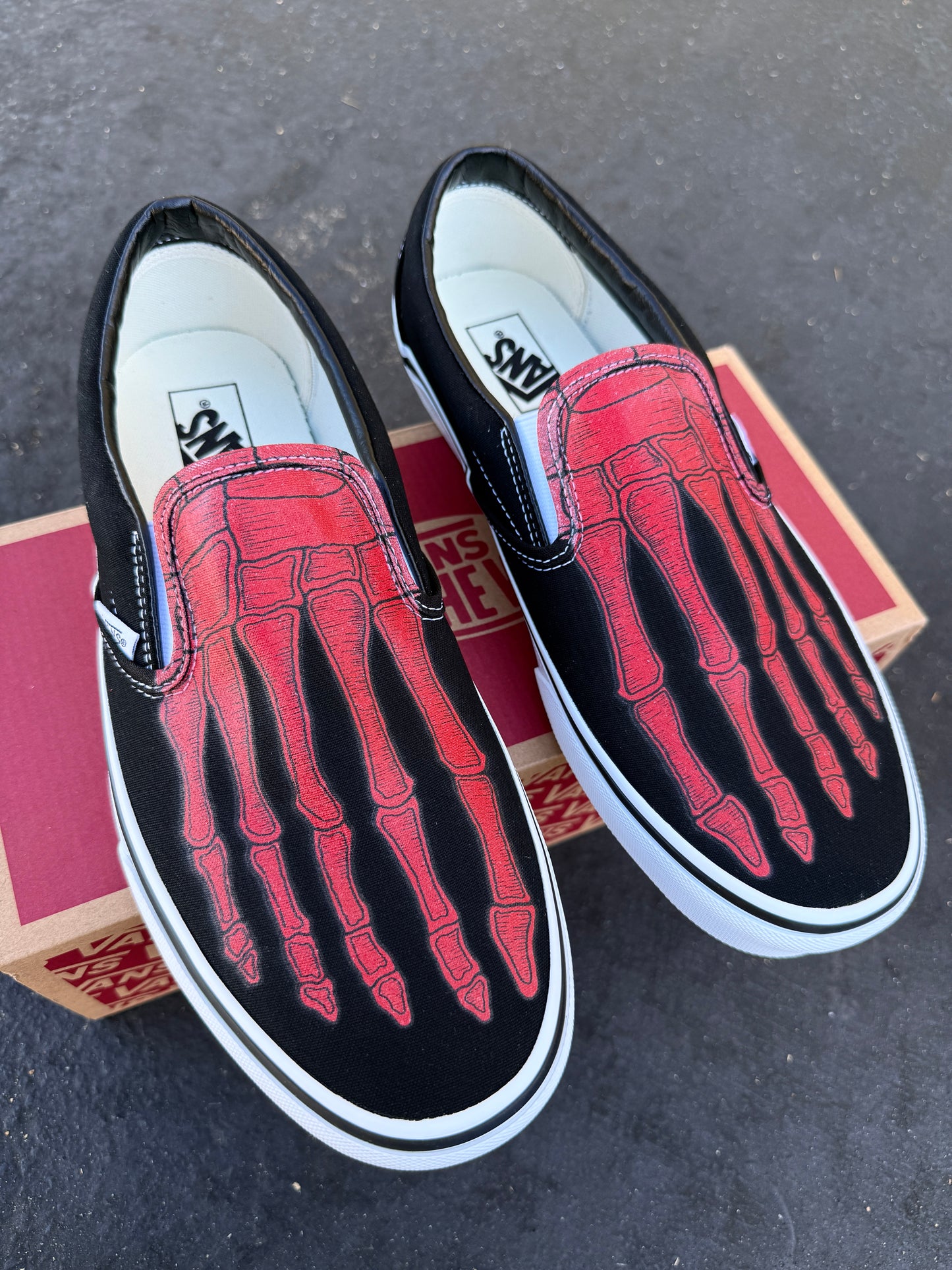 Custom Skeleton Feet Red X-Ray Slip Ons - Custom Vans Shoes
