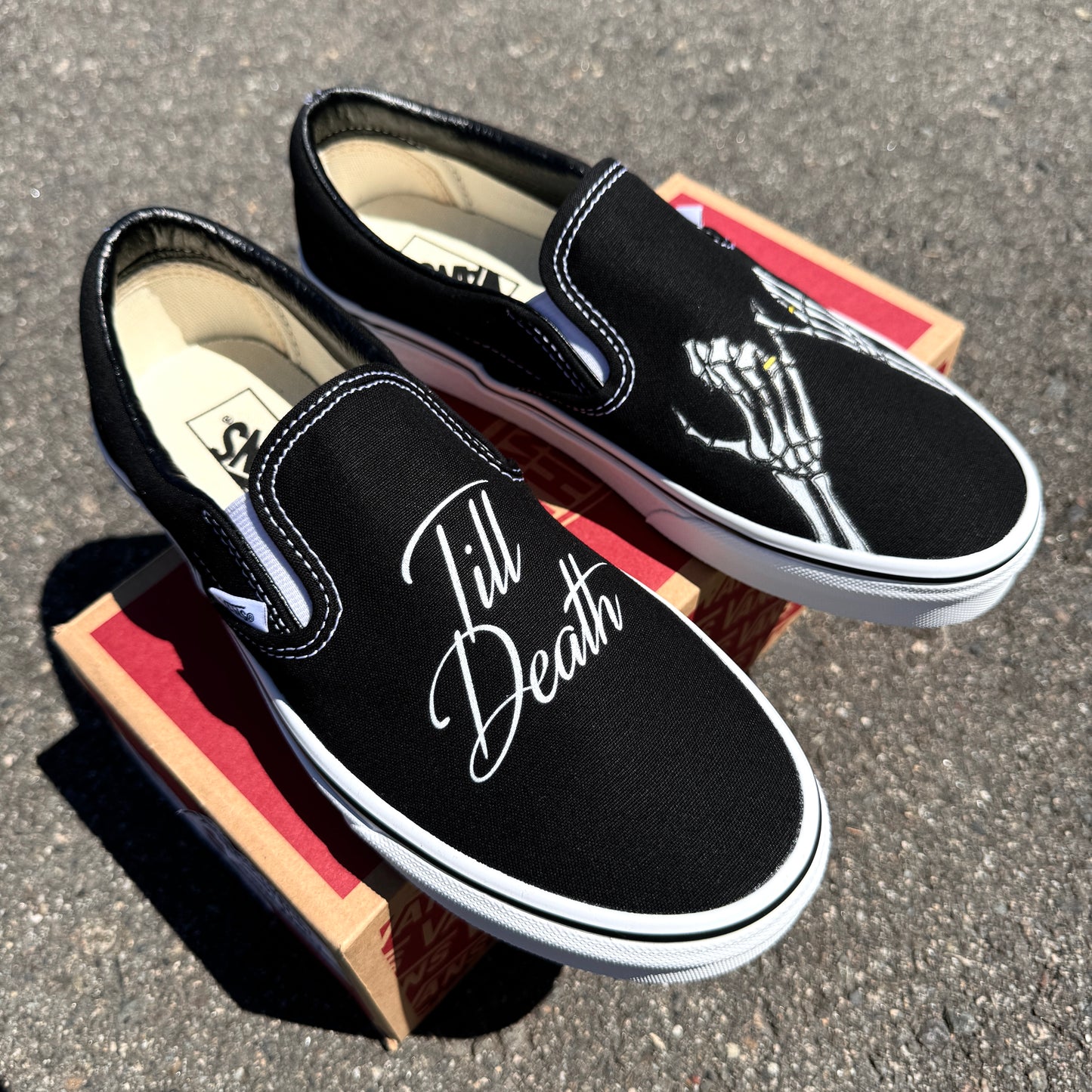 till death wedding slip on vans custom sneakers shoes for women and men bride and groom