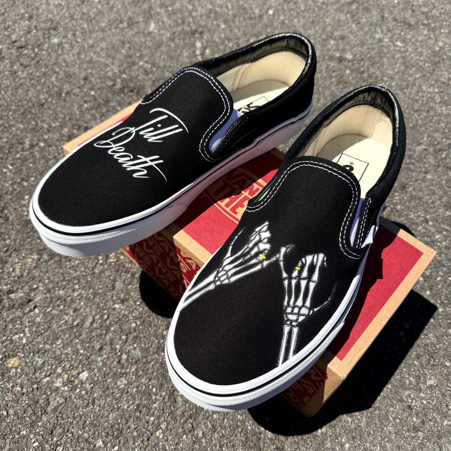till death wedding slip on vans custom sneakers shoes for women and men bride and groom