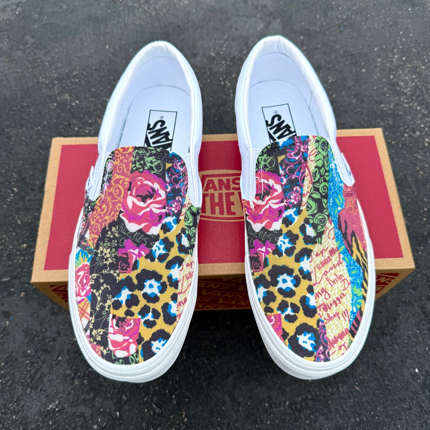 Cheetah rose collage custom vans slip on shoes