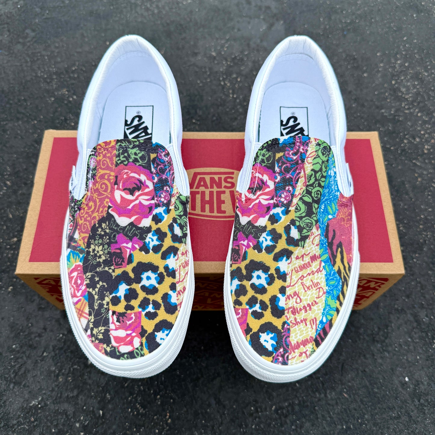 Cheetah rose collage custom vans slip on shoes