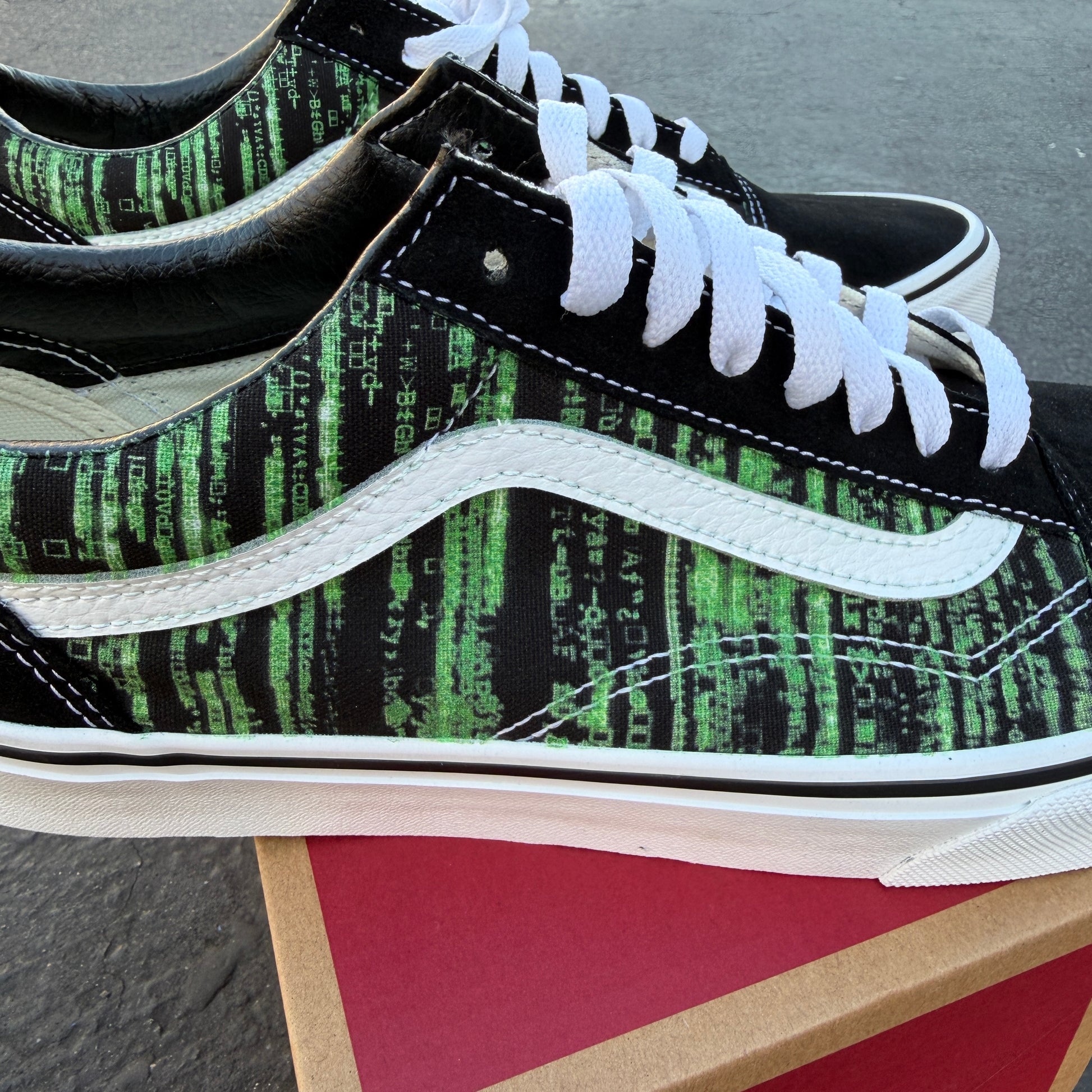 matrix code digital rain vans old skool sneaker custom