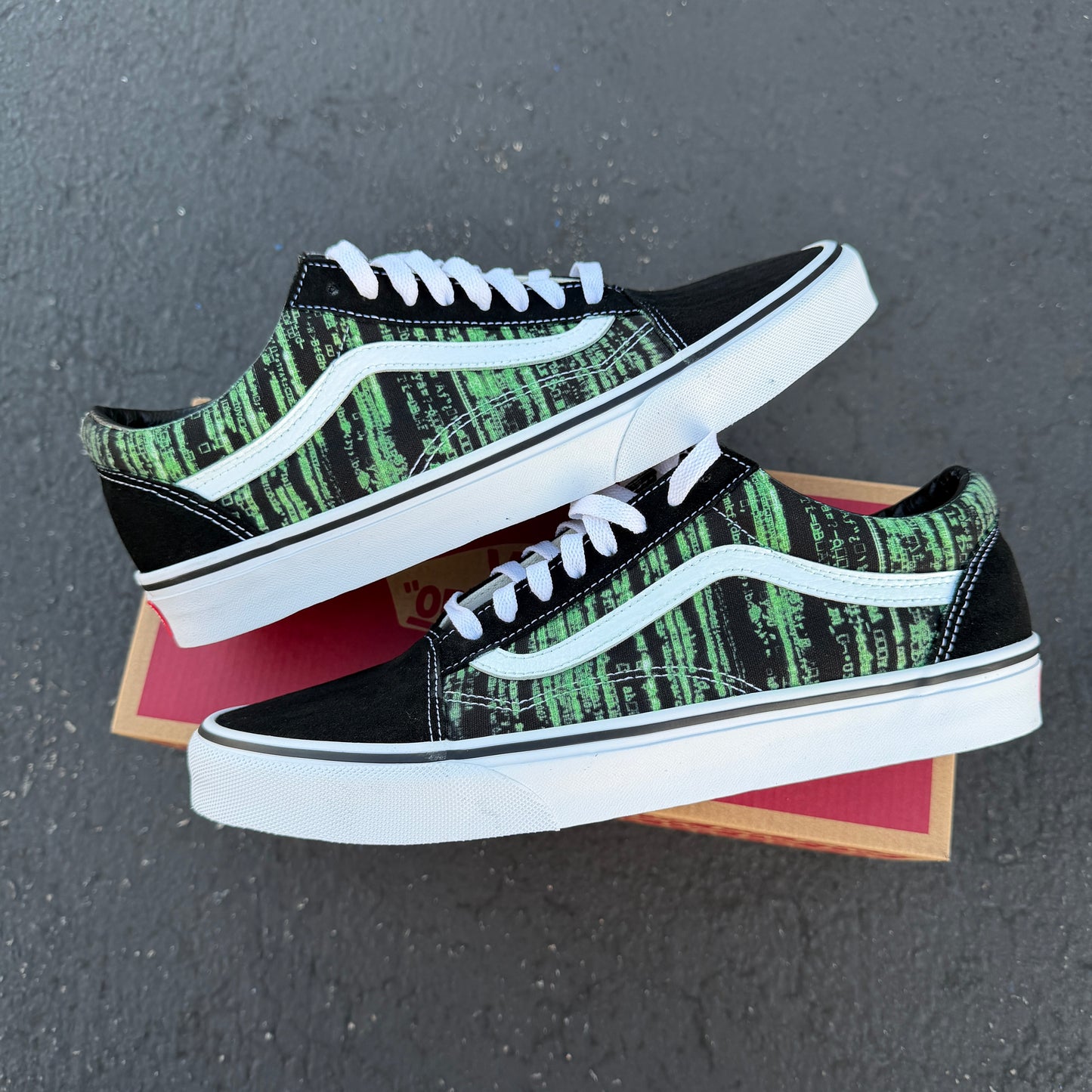 matrix code digital rain vans old skool sneaker custom