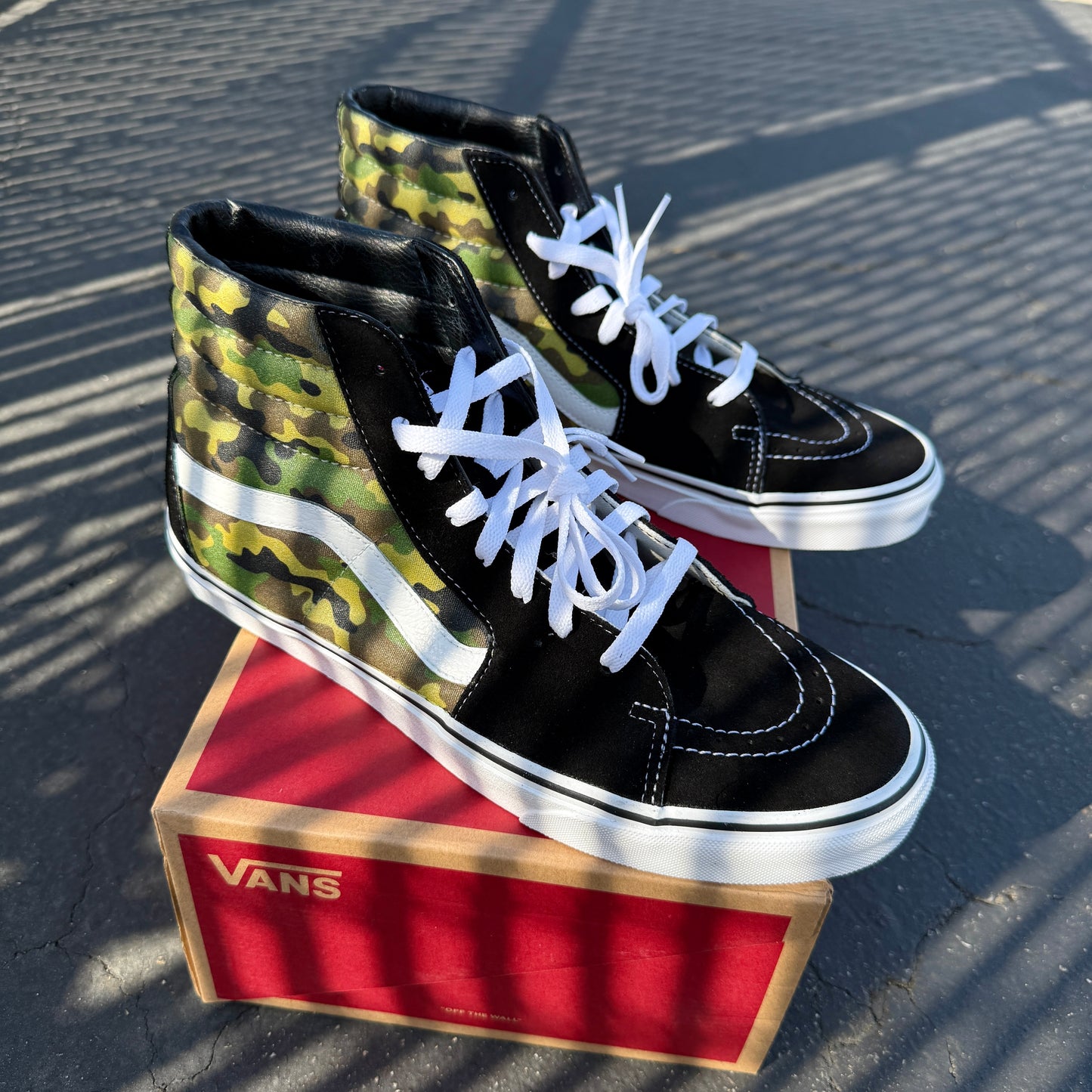 army camo Vans sk8-hi sneakers for men and women