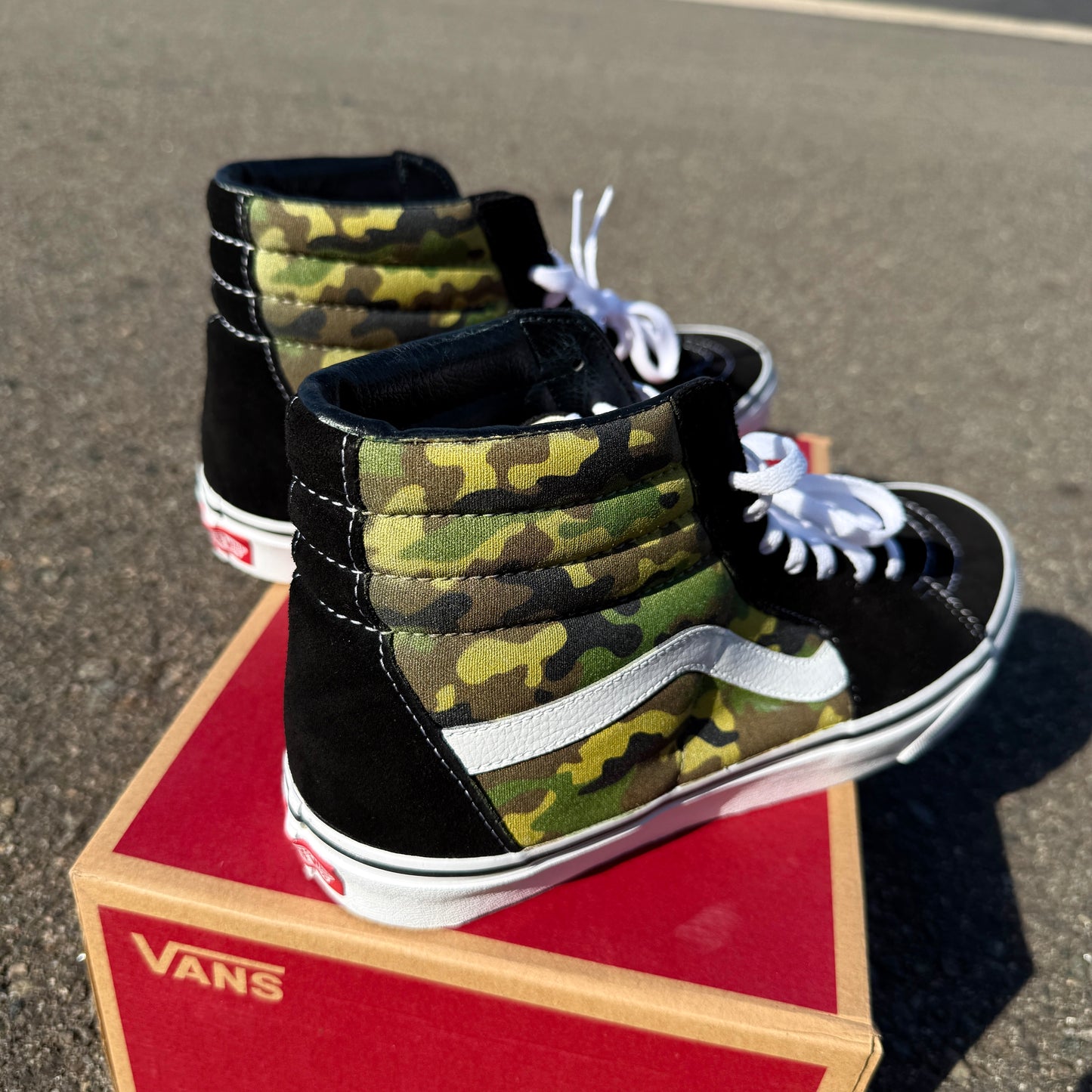 army camo Vans sk8-hi sneakers for men and women