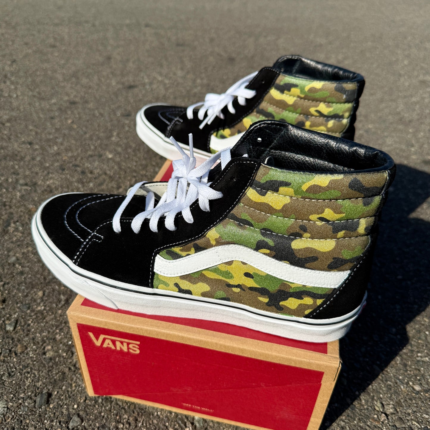 army camo Vans sk8-hi sneakers for men and women