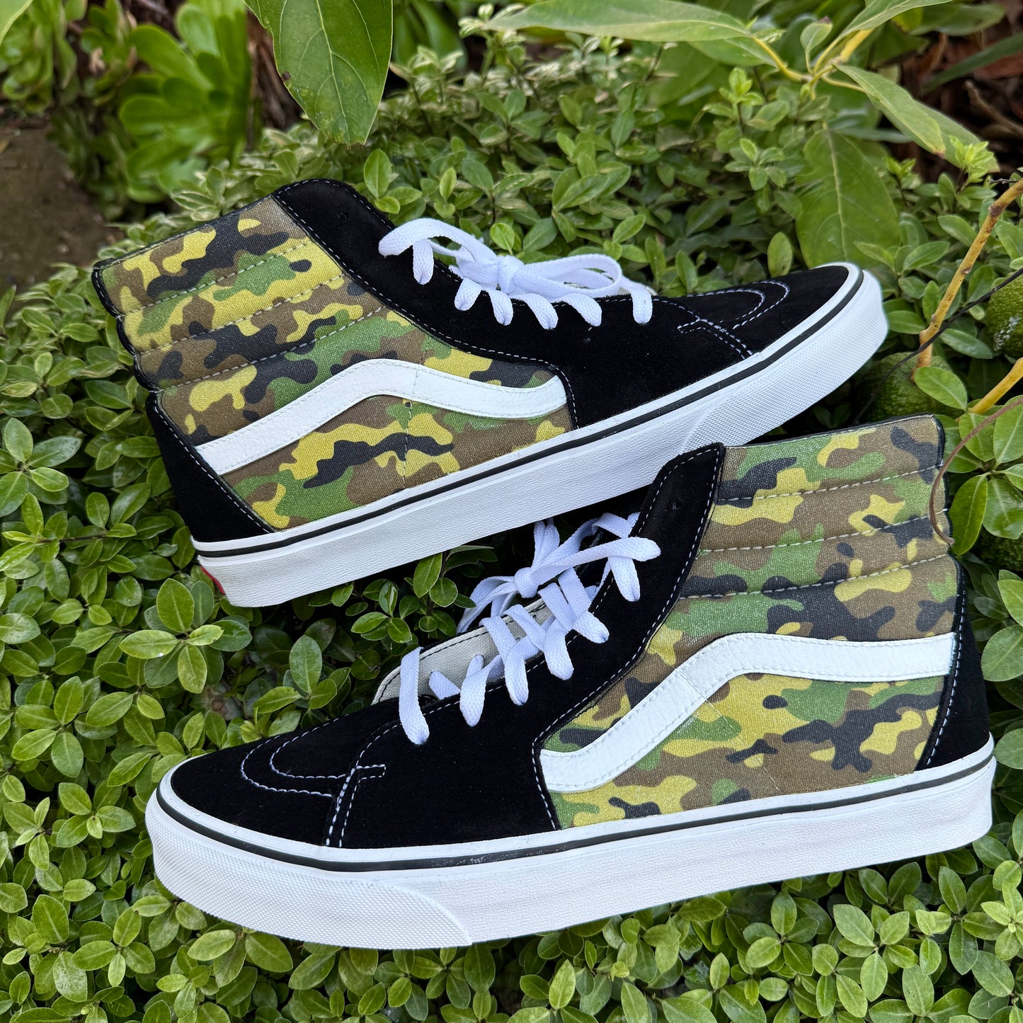 army camo Vans sk8-hi sneakers for men and women