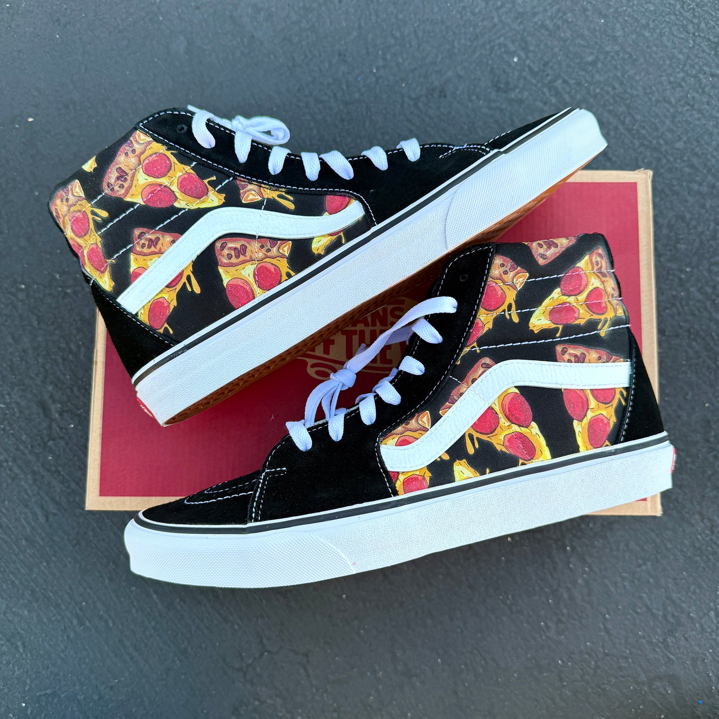 Pizza Slice Sk8-Hi Vans - Custom Pizza Theme High Top Vans Shoes